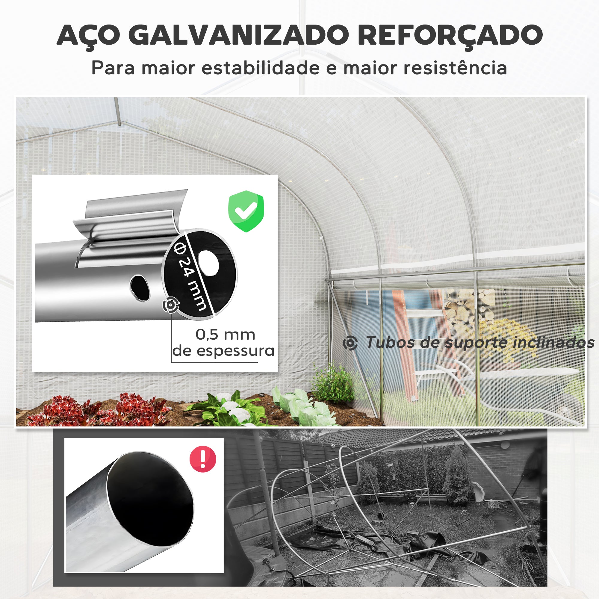 Estufa tipo túnel – 595x300x200 cm – Branco – PE e aço galvanizado