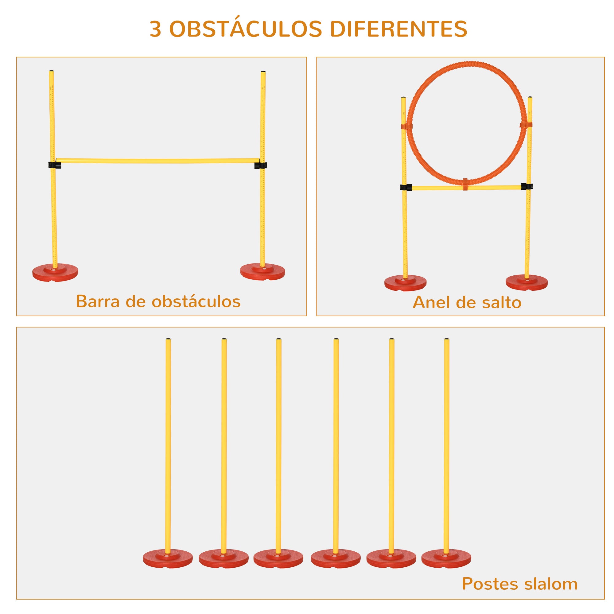 Conjunto de Treino de Agilidade para Cães – 90x23x100 cm – Amarelo – ABS, PE e poliéster