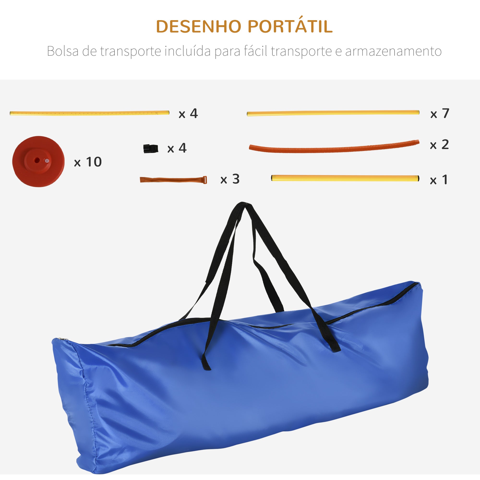 Conjunto de Treino de Agilidade para Cães – 90x23x100 cm – Amarelo – ABS, PE e poliéster