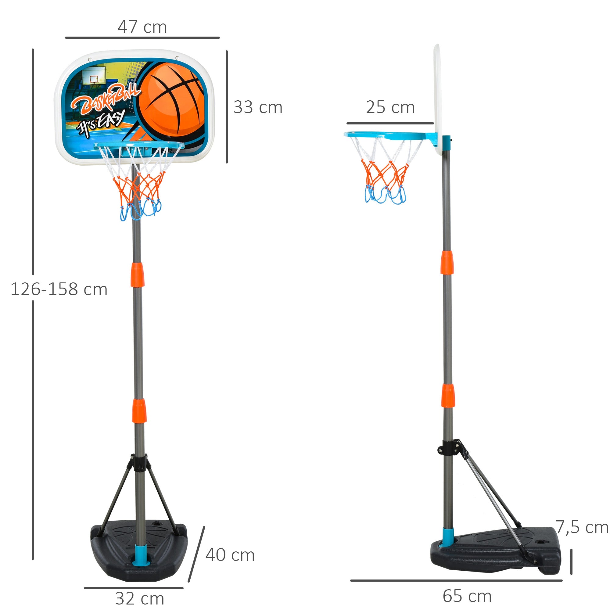 Tabela de Basquetebol Infantil Multicor 32x65x126-158 cm