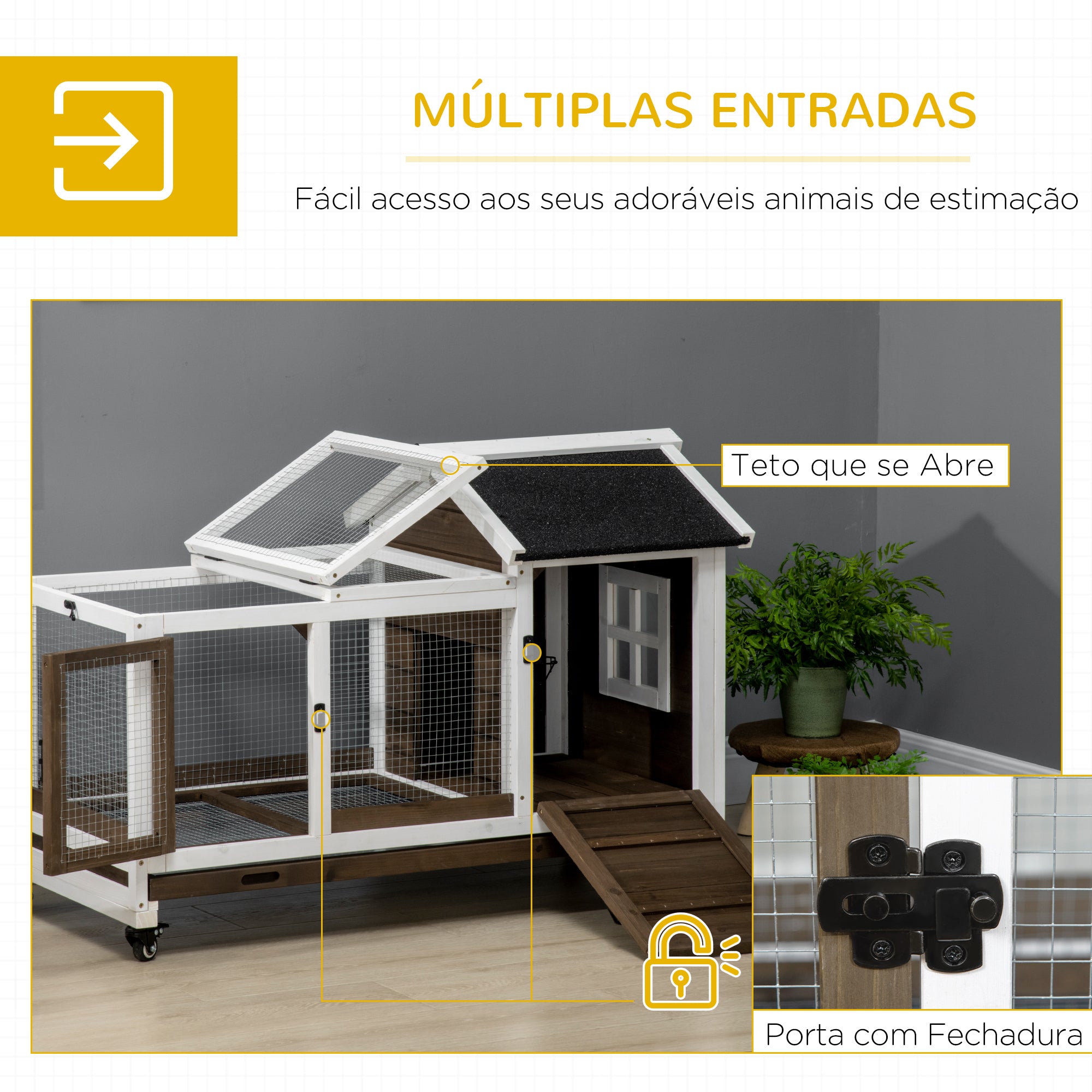 Coelheira de Madeira com Rodas – 108x58x73,5 cm – Marrom Café e Branco – Madeira de Abeto