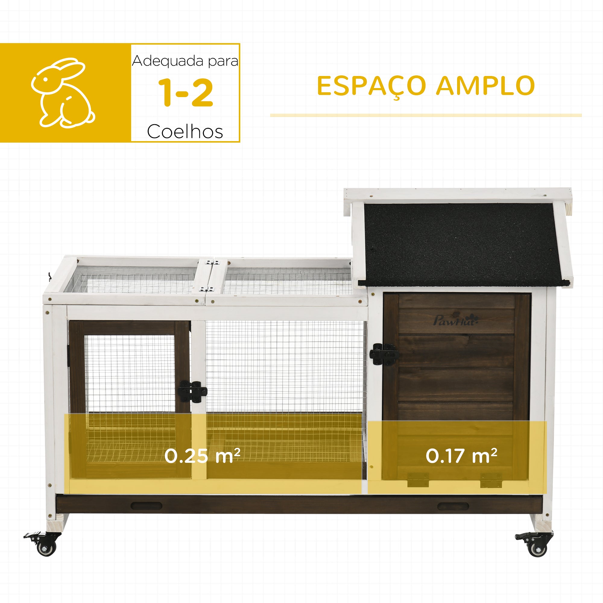 Coelheira de Madeira com Rodas – 108x58x73,5 cm – Marrom Café e Branco – Madeira de Abeto