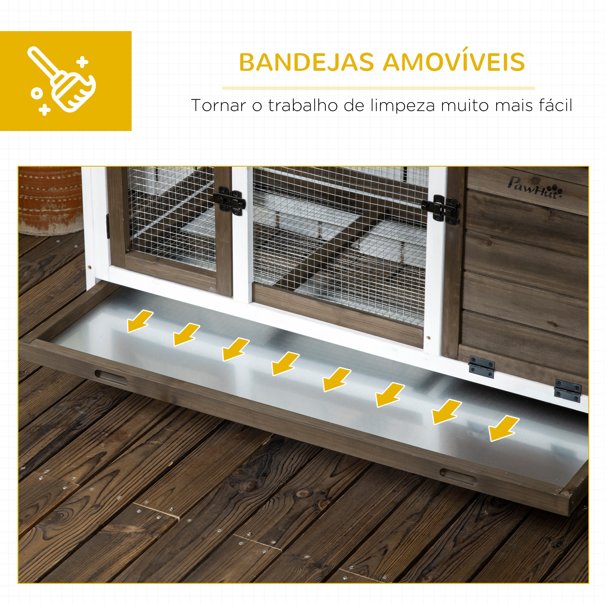 Coelheira de Madeira com Rodas – 108x58x73,5 cm – Marrom Café e Branco – Madeira de Abeto