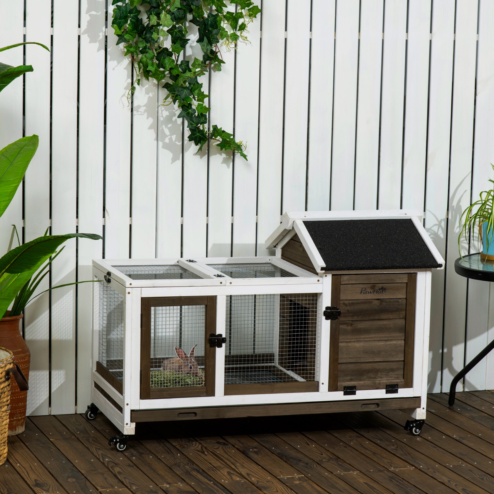 Coelheira de Madeira com Rodas – 108x58x73,5 cm – Marrom Café e Branco – Madeira de Abeto