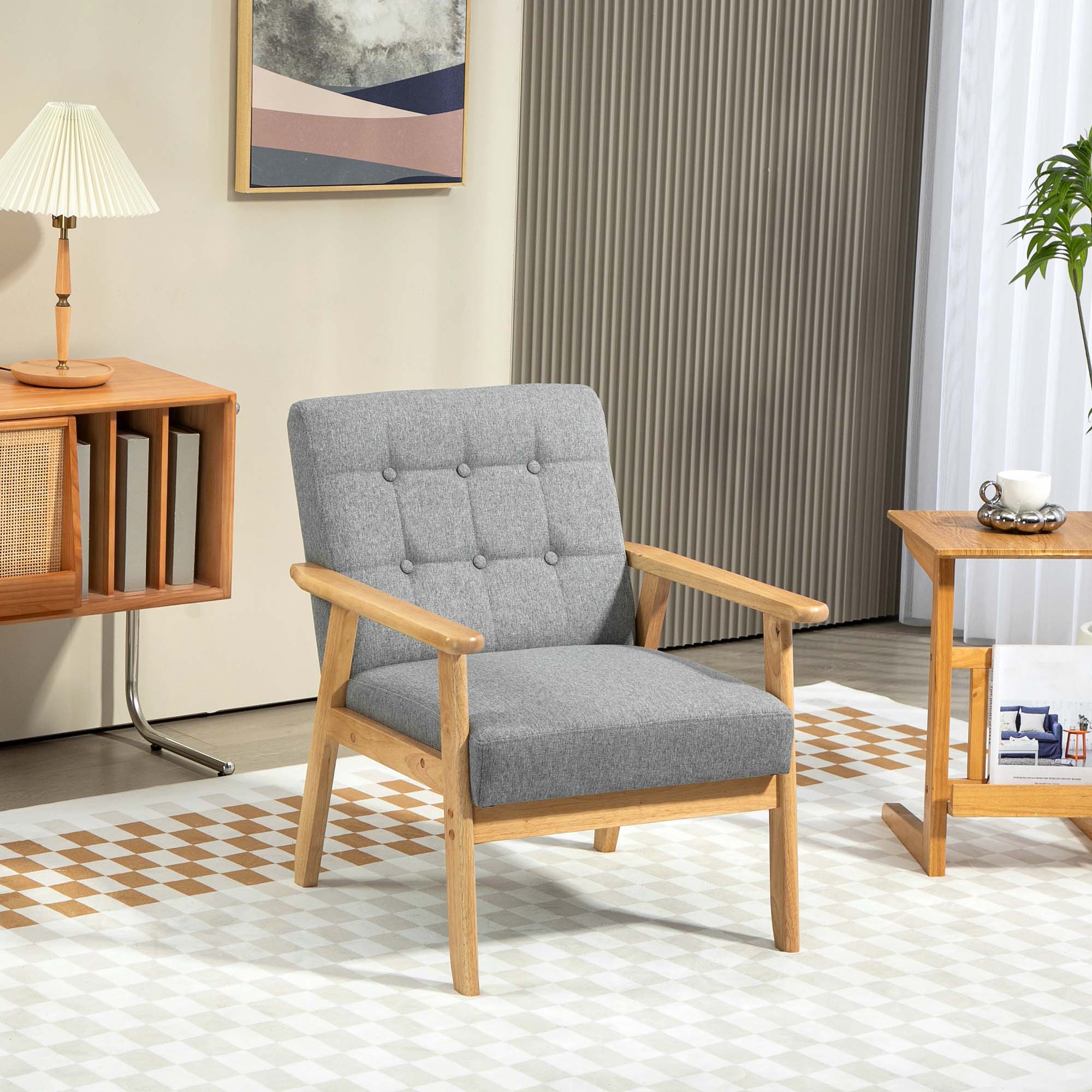 Poltrona Estofada – 64x75x76 cm – Cinzento Claro – Tecido (poliéster)