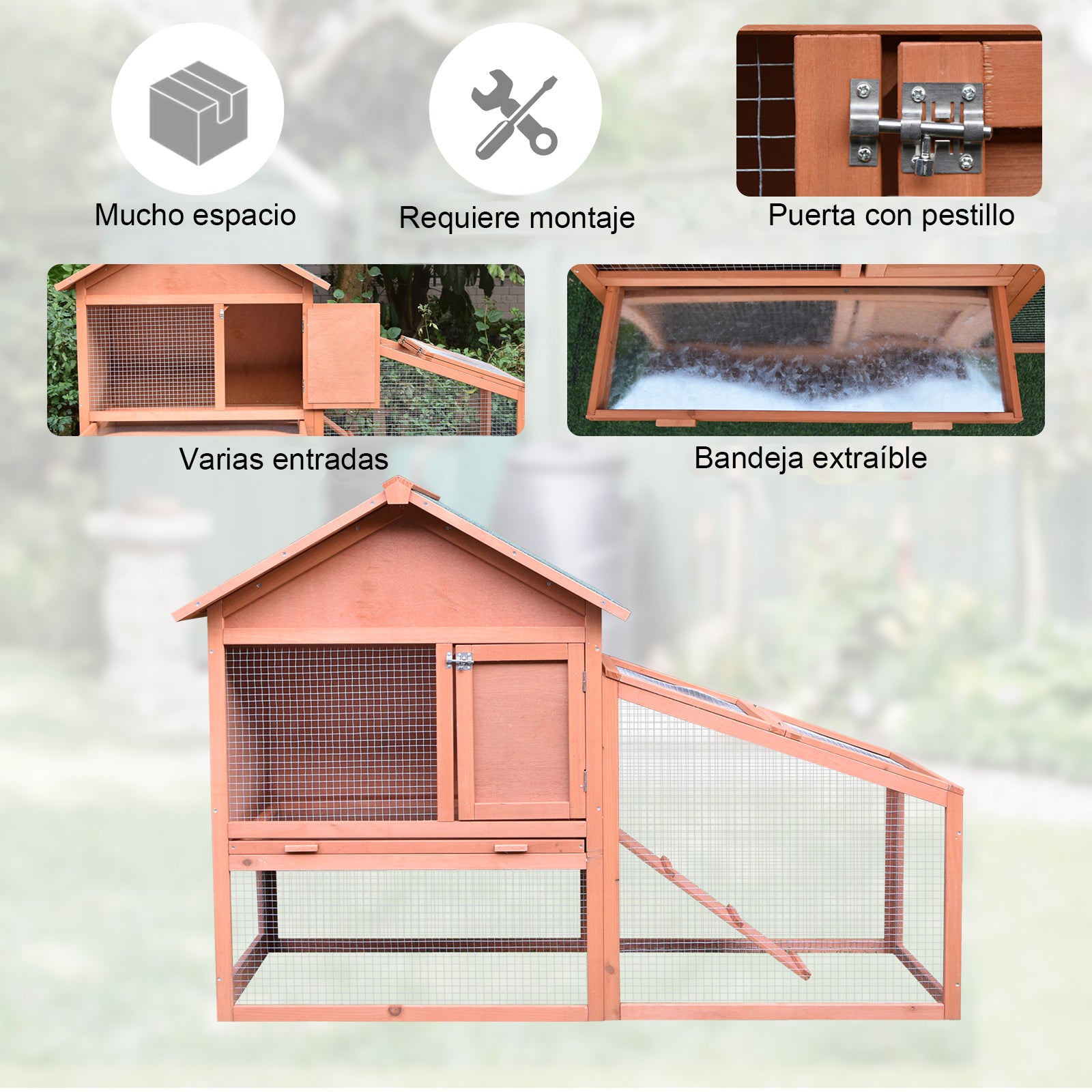 Casa para Coelhos de Madeira 144x64,5x100 cm - Cor de Madeira Natural