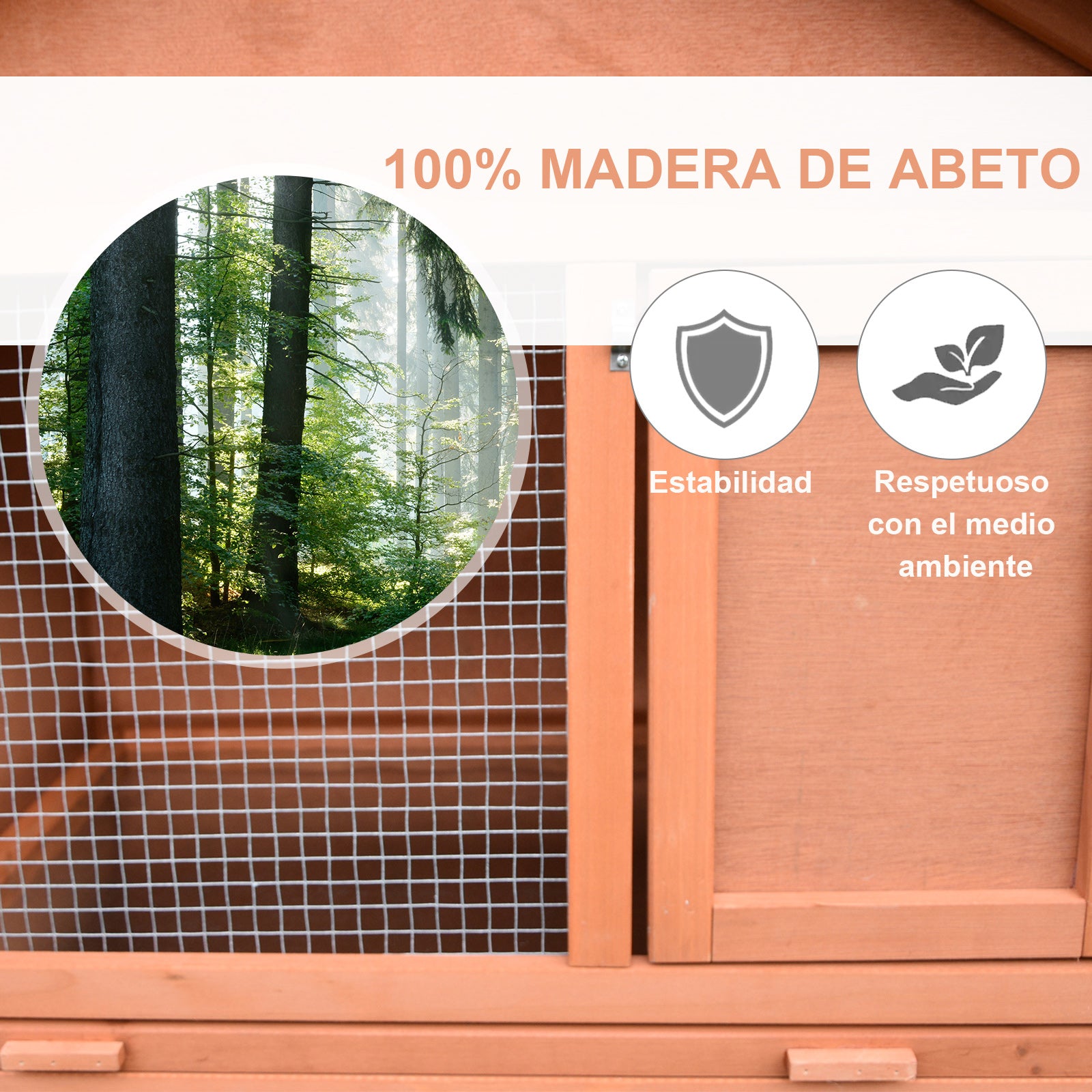 Casa para Coelhos de Madeira 144x64,5x100 cm - Cor de Madeira Natural