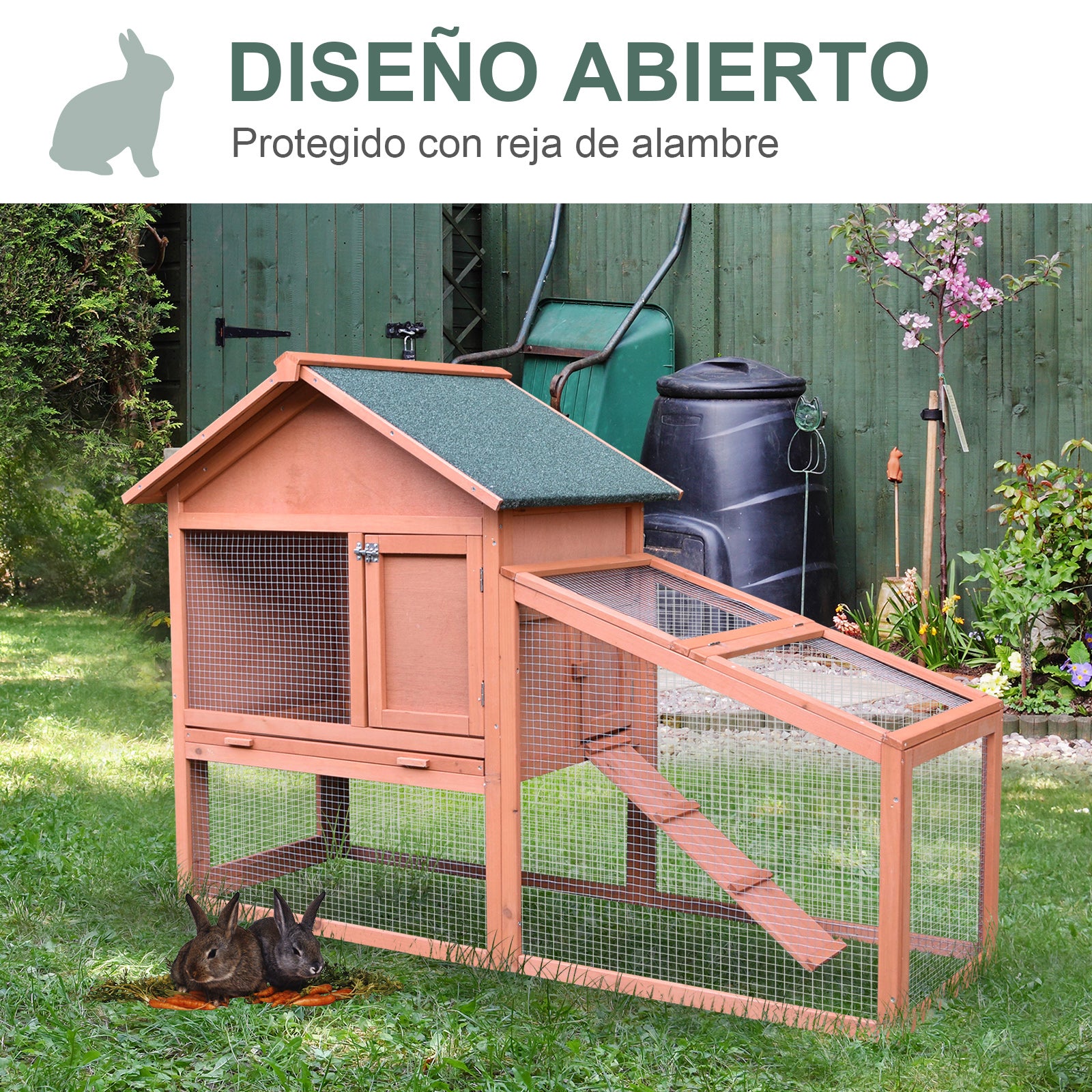 Casa para Coelhos de Madeira 144x64,5x100 cm - Cor de Madeira Natural