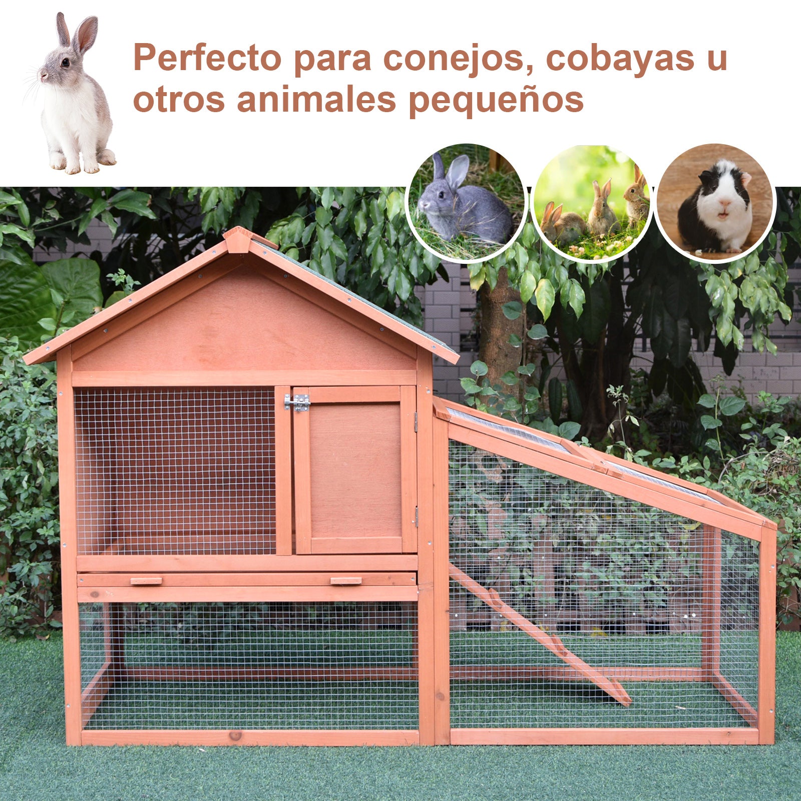 Casa para Coelhos de Madeira 144x64,5x100 cm - Cor de Madeira Natural