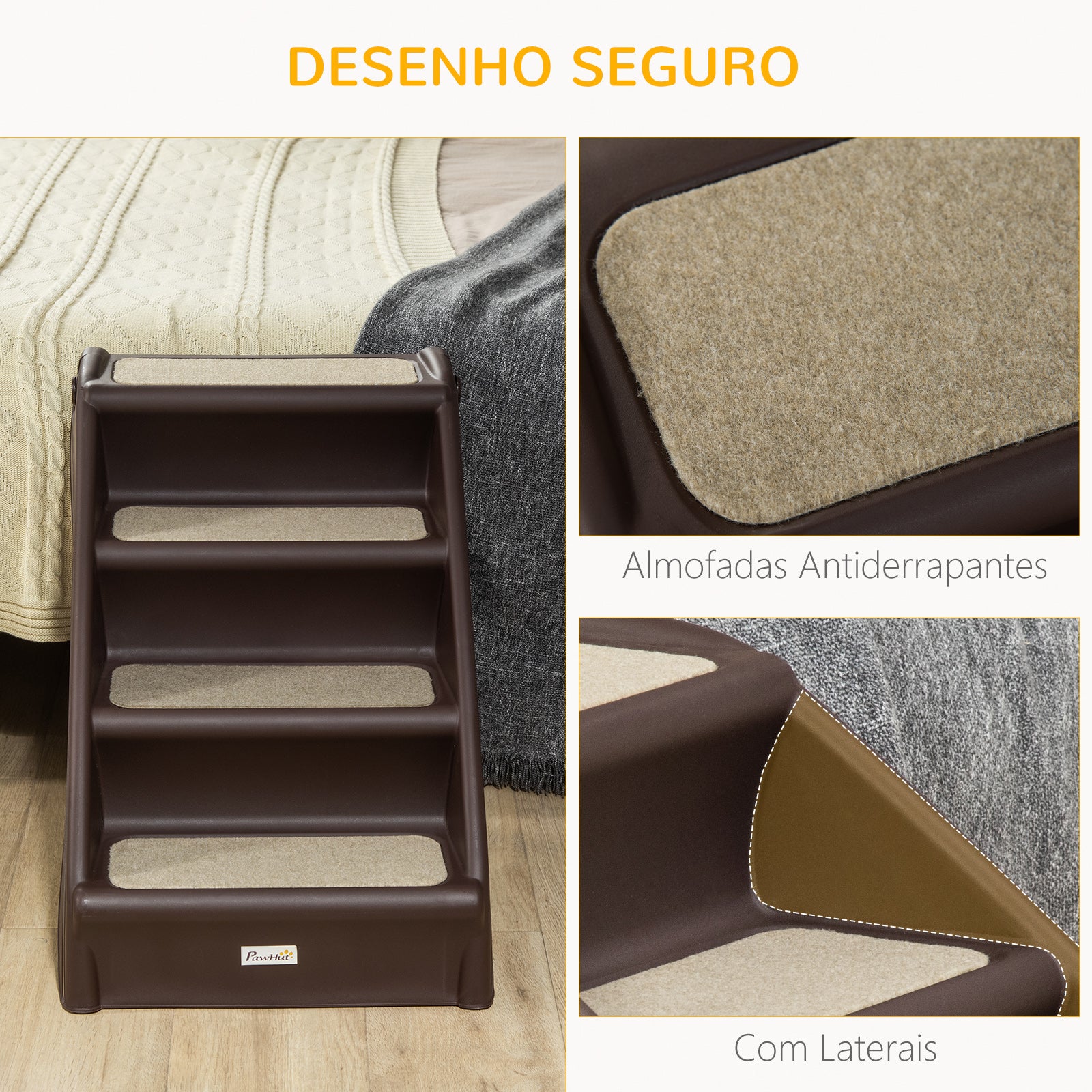 Escada Dobrável para Animais de Estimação 62x38x49,5cm - Marrom Escuro