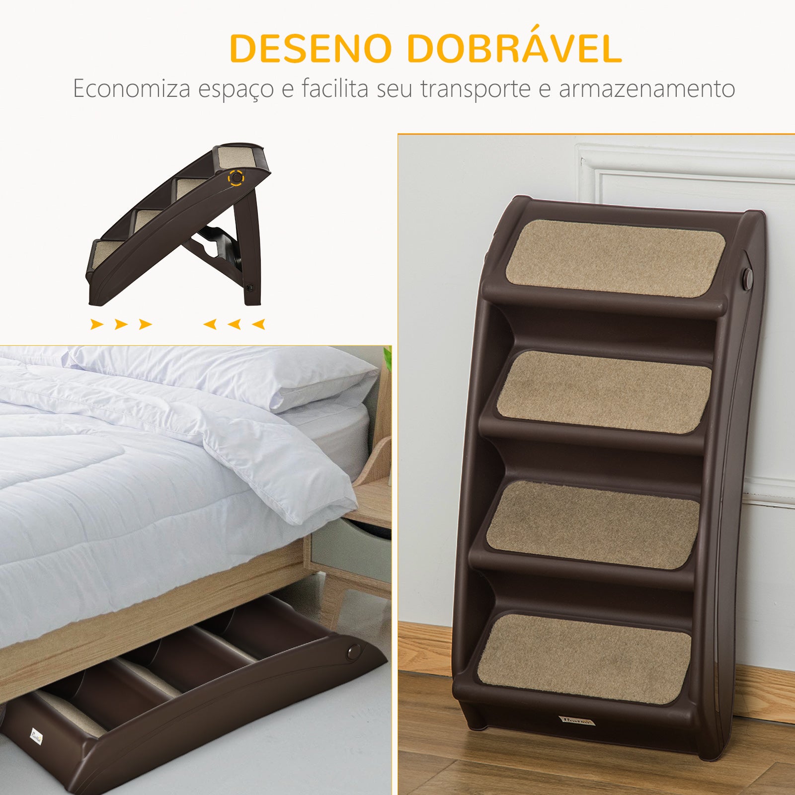 Escada Dobrável para Animais de Estimação 62x38x49,5cm - Marrom Escuro