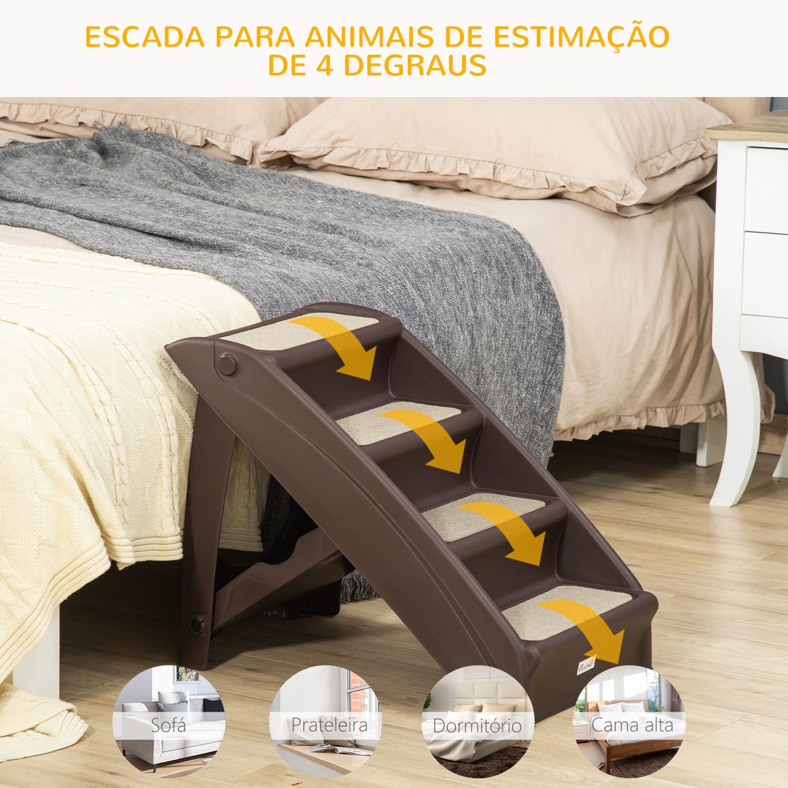 Escada Dobrável para Animais de Estimação 62x38x49,5cm - Marrom Escuro
