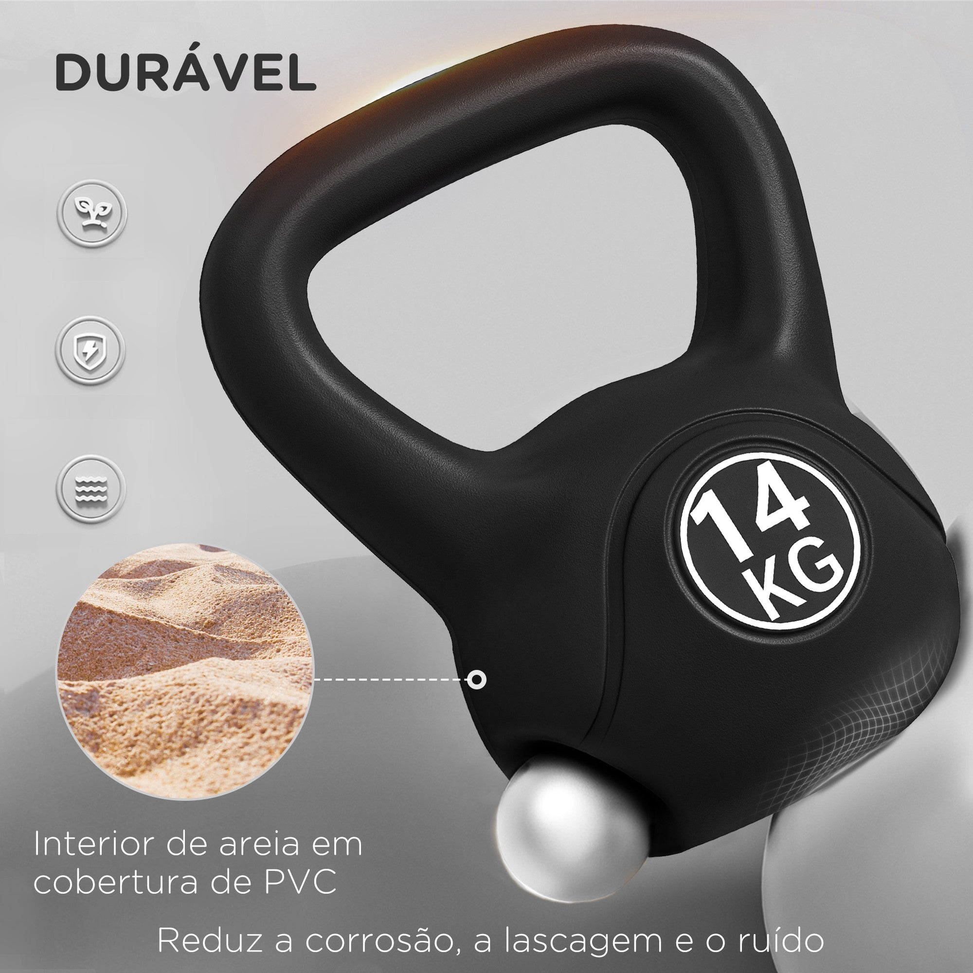 Peso Russo de 14 kg Kettlebell Fitness Preto 26x18x32 cm