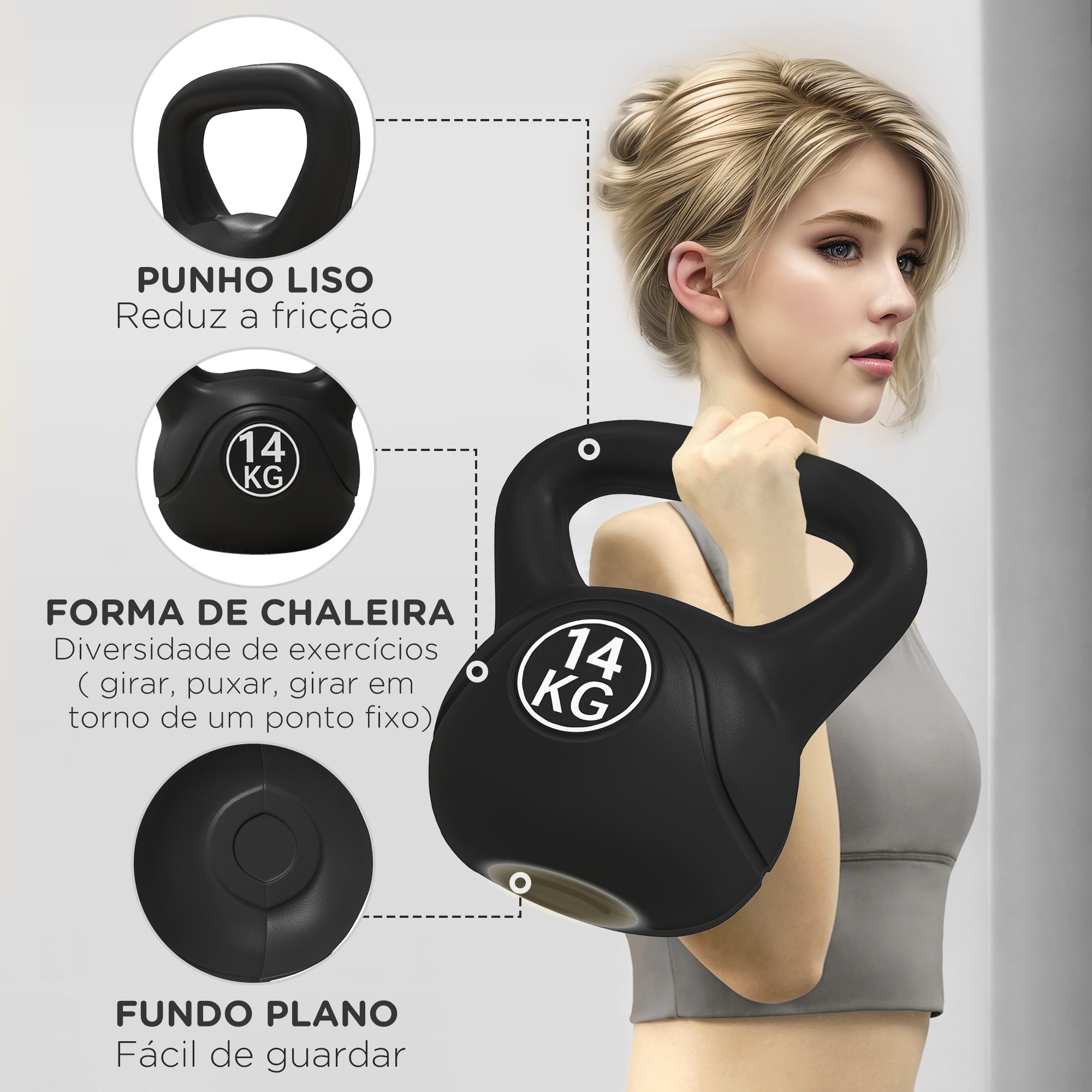 Peso Russo de 14 kg Kettlebell Fitness Preto 26x18x32 cm