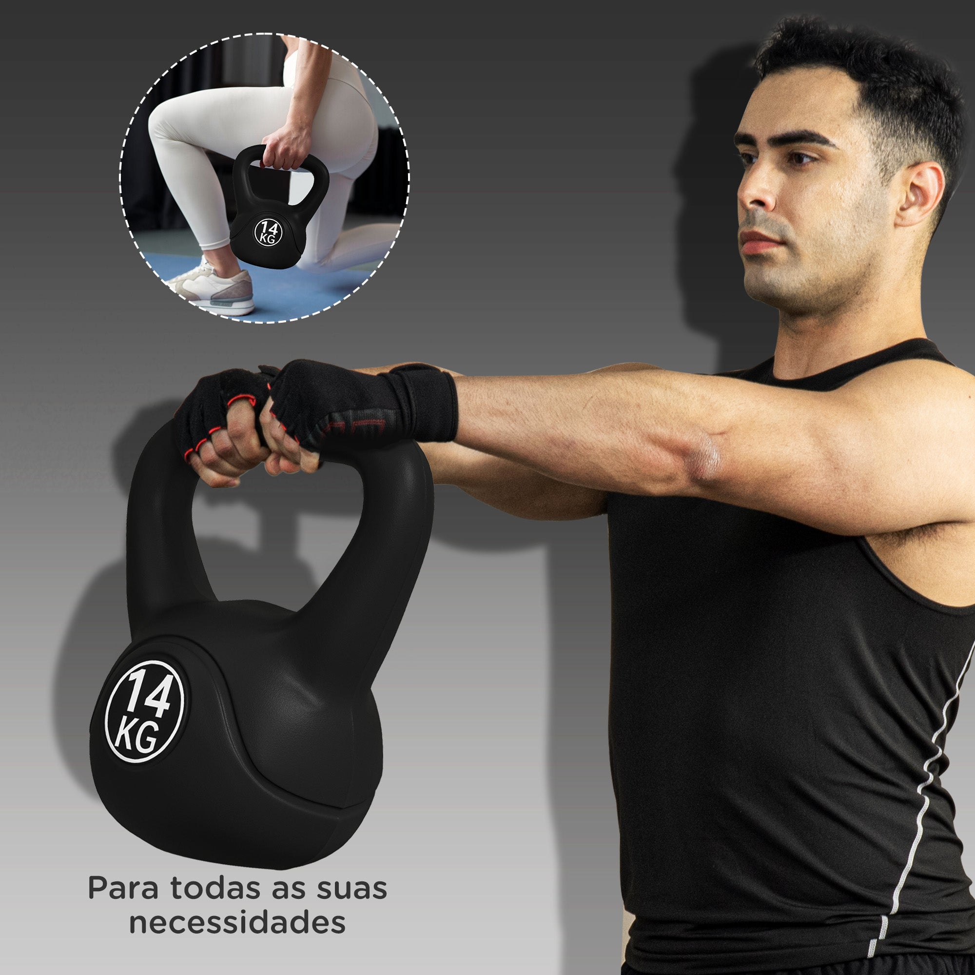 Peso Russo de 14 kg Kettlebell Fitness Preto 26x18x32 cm