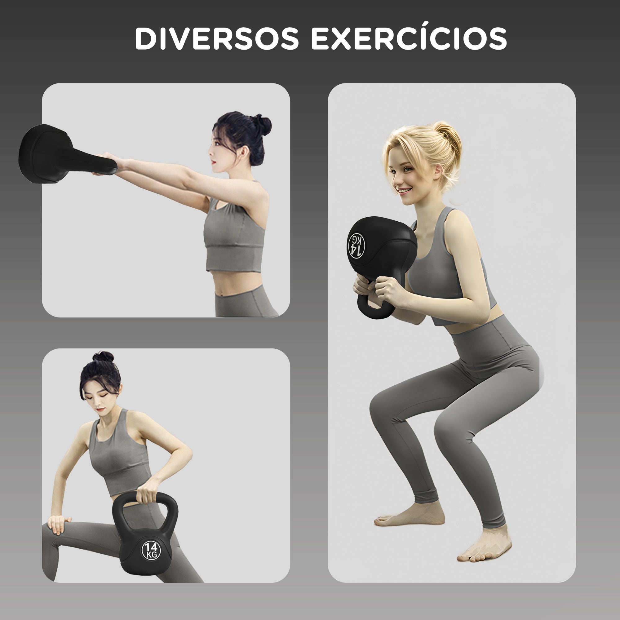 Peso Russo de 14 kg Kettlebell Fitness Preto 26x18x32 cm
