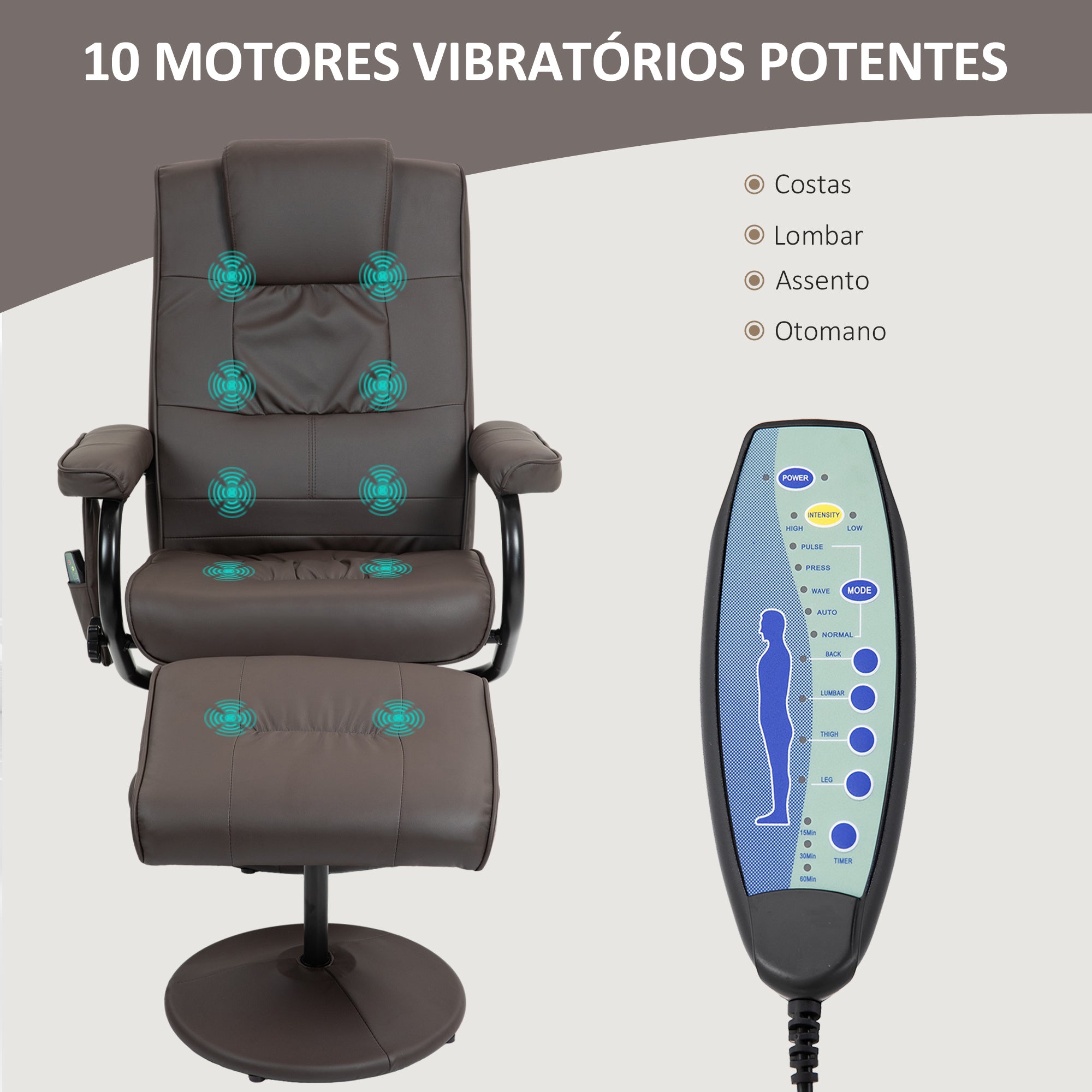 Poltrona de Massagem Elétrica – 77x84x95 cm – Marrom Escuro – Couro sintético