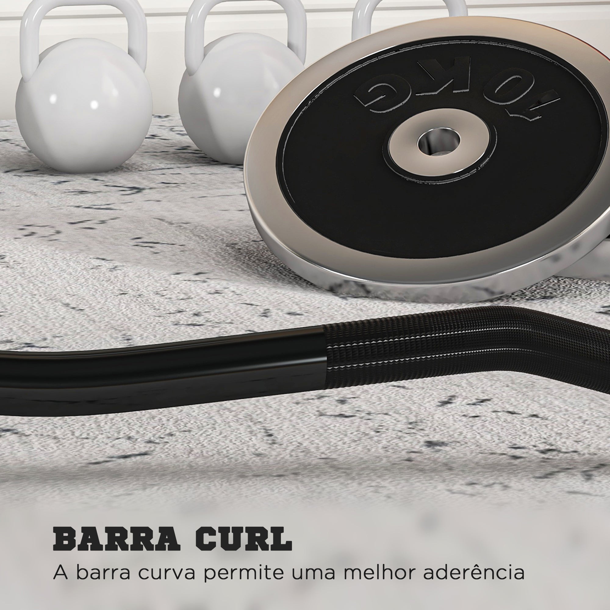 Barra Curl EZ – 120 cm – Prata e Preto – Aço
