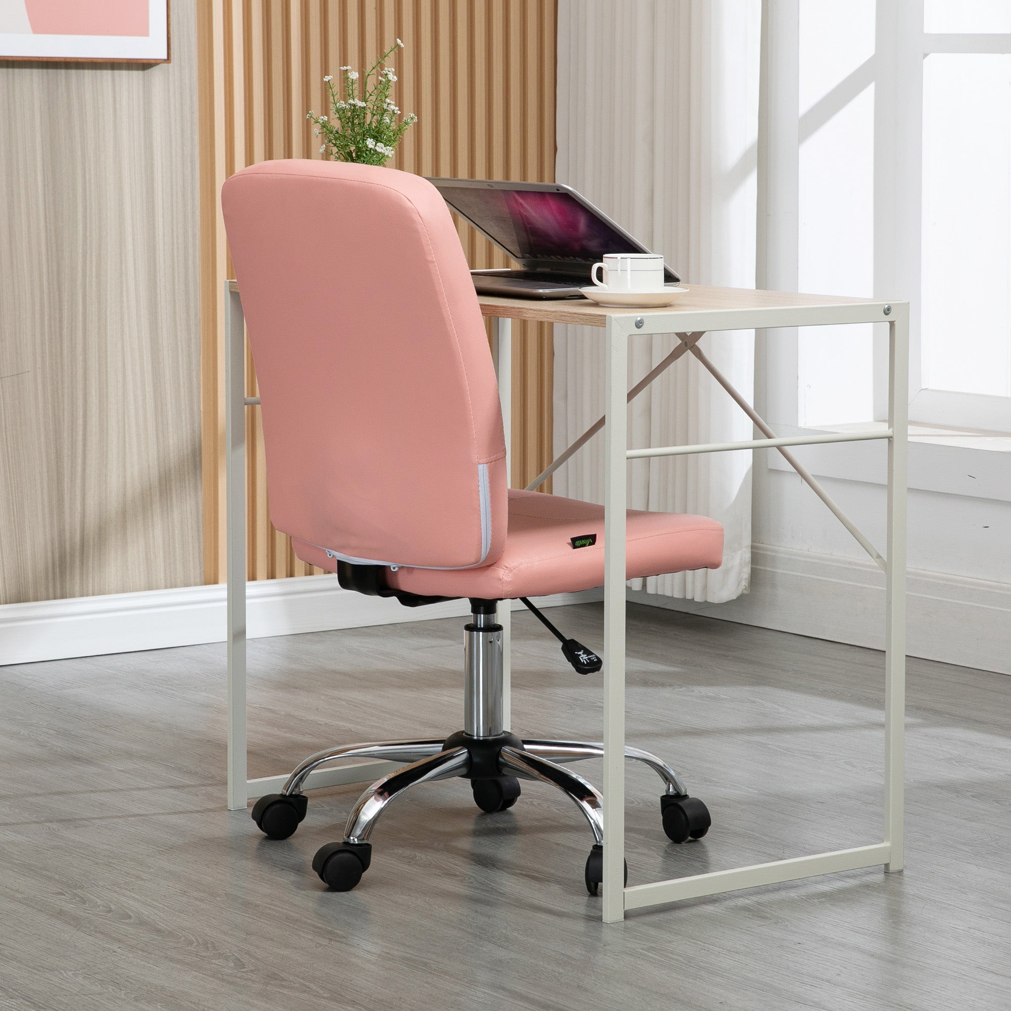 Cadeira de Escritório Estilo Moderno – 45x59x90-100 cm – Rosa – PVC, espuma, aço e placa multicamadas