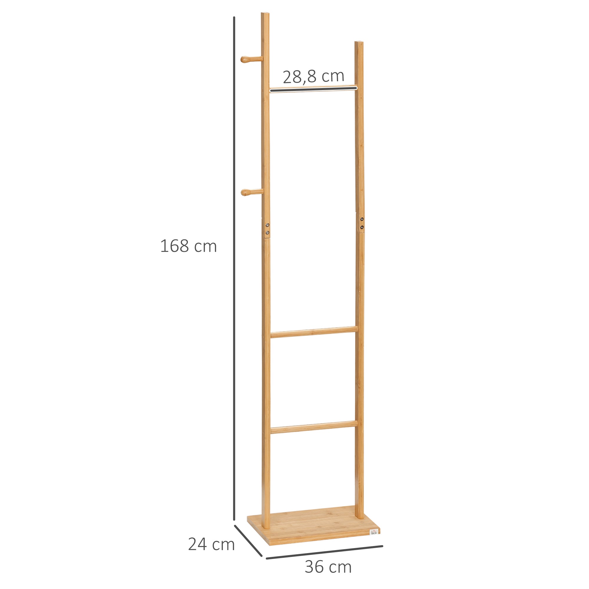 Cabide de Pé de Bambu com 2 Ganchos e 3 Barras Suspensas - Cor de Madeira Natural - 36x24x168cm