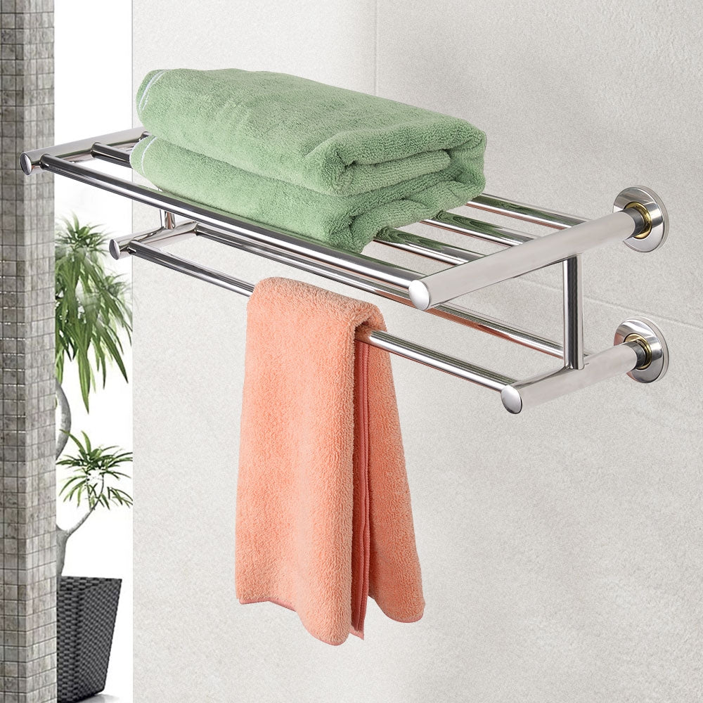 Toalheiro Secador de Toalha para Casa de Banho Prateleira Barra Estante de Parede 2 Prateleiras em Aço Inoxidável
