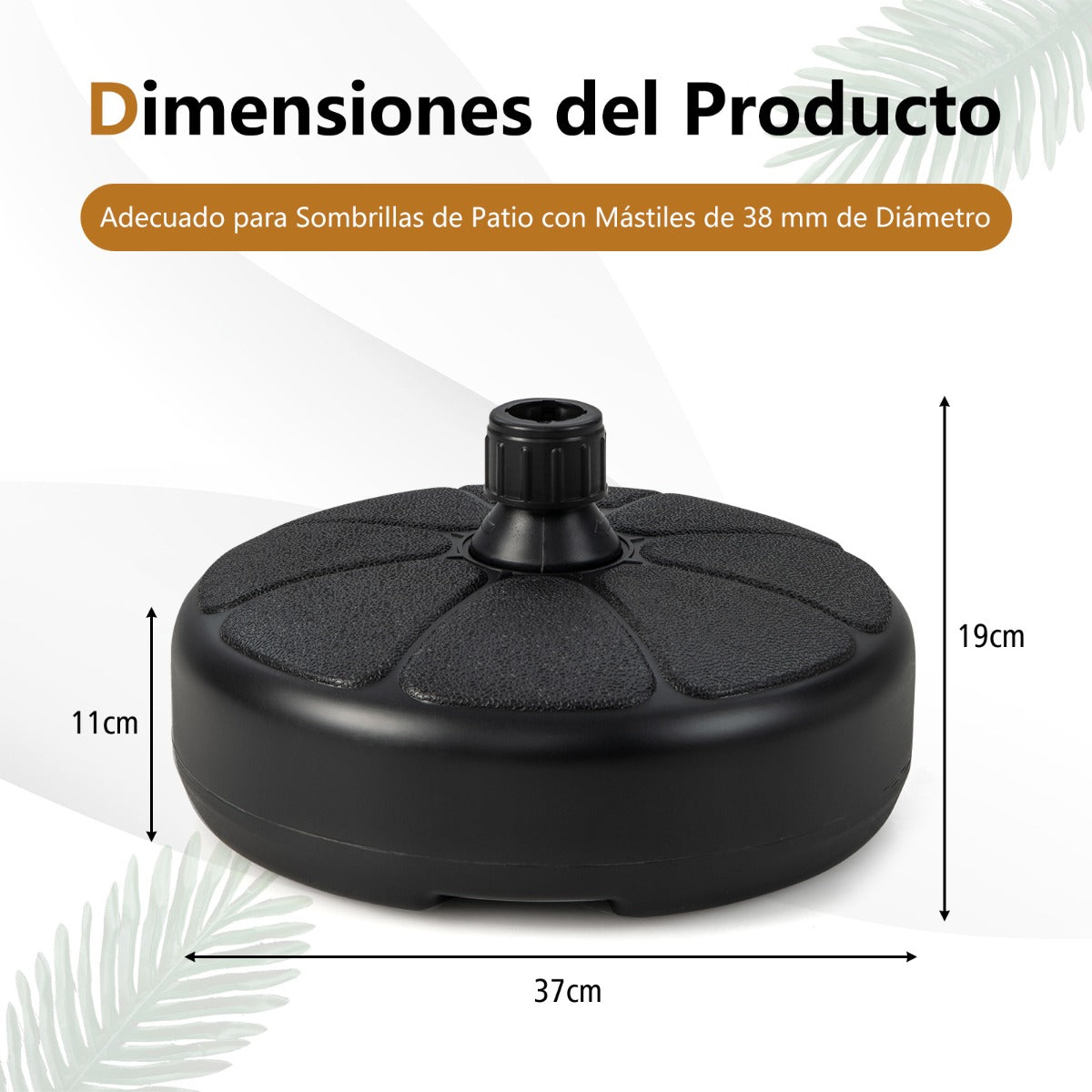 Suporte para Guarda-Sóis Recarregável – 37 x 19 cm – Preto – HDPE