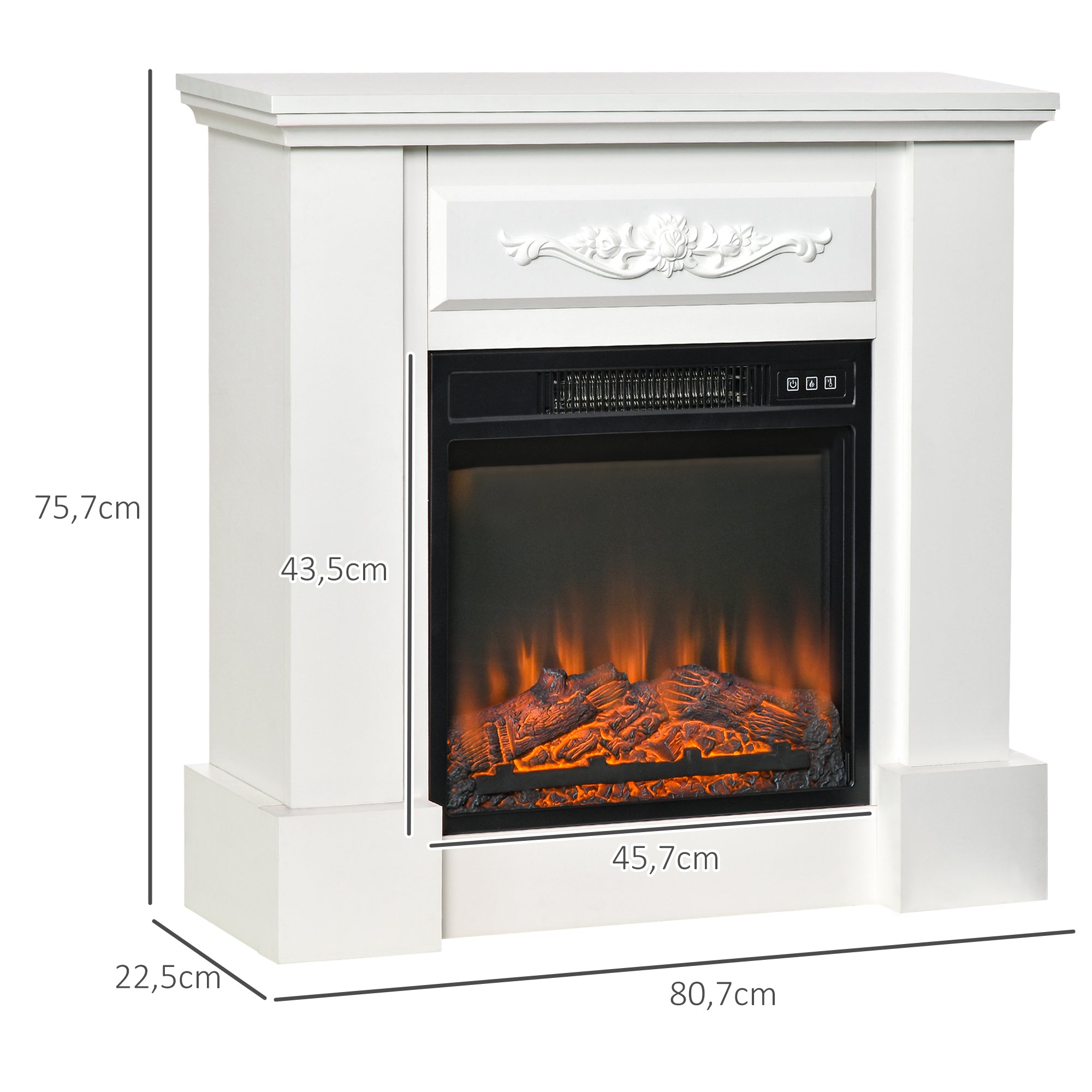Lareira Elétrica – 80,7x22,5x76,5 cm – Branca – Ferro e Vidro Temperado