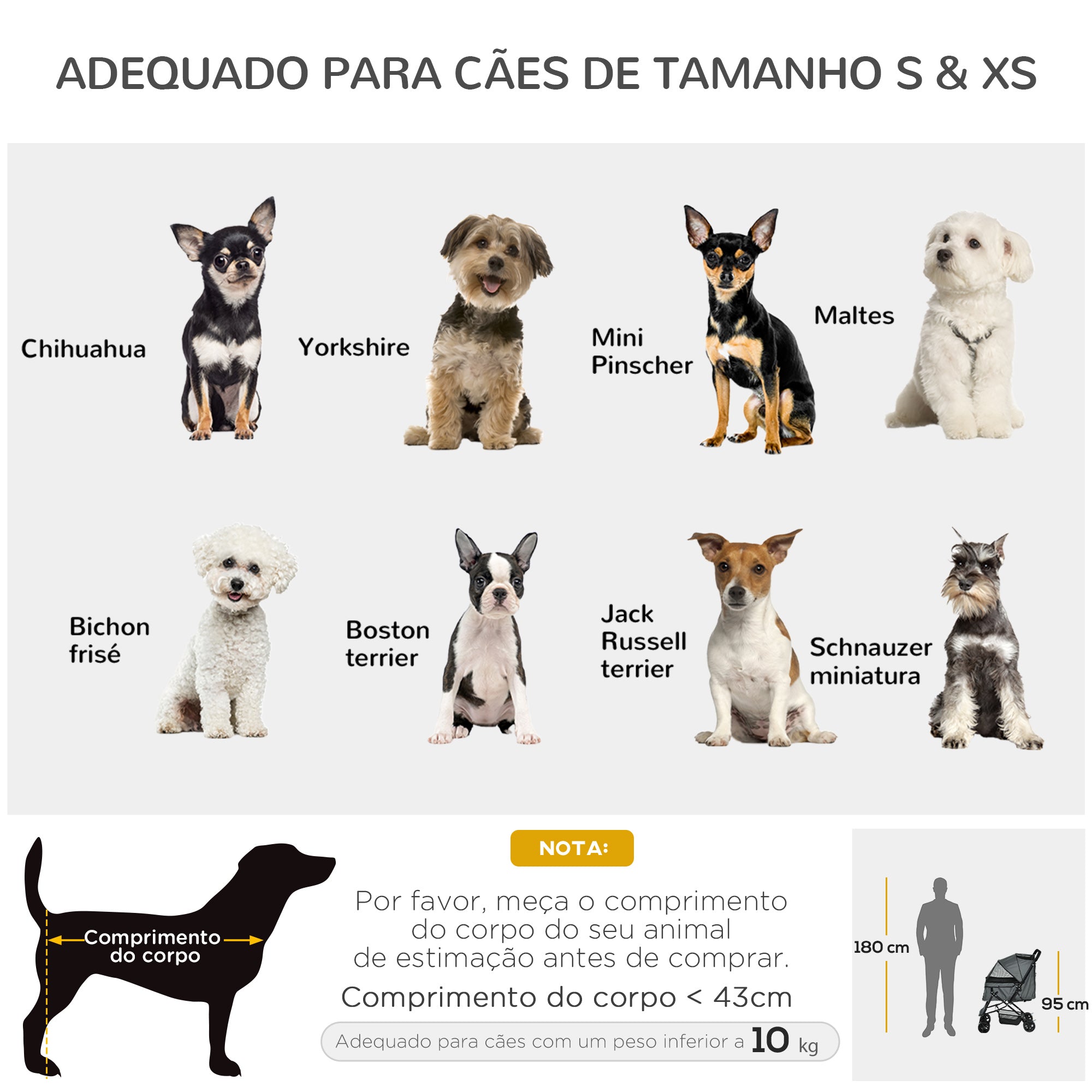 Carrinho para Animais de Estimação Dobrável – 76.5x52x95cm – Cinzento – Aço e tecido Oxford