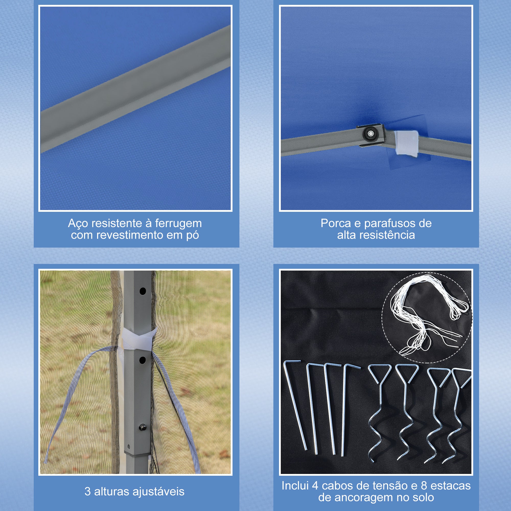 Tenda Dobrável 295x295x260 cm Azul - Proteção UV e Montagem Fácil