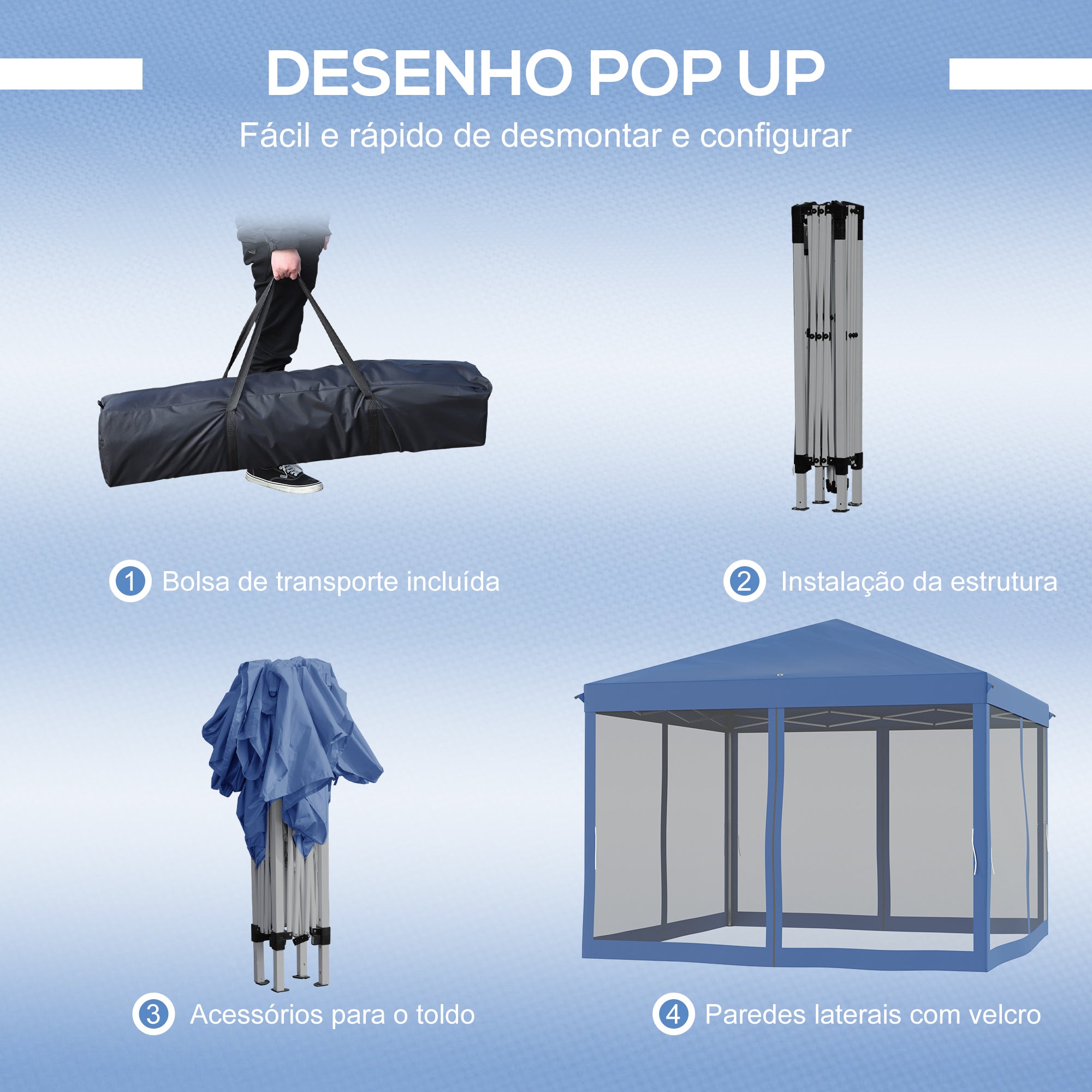 Tenda Dobrável 295x295x260 cm Azul - Proteção UV e Montagem Fácil