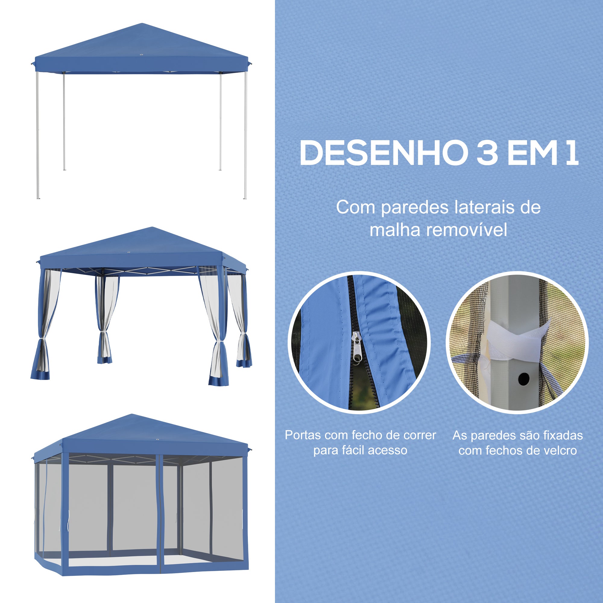 Tenda Dobrável 295x295x260 cm Azul - Proteção UV e Montagem Fácil