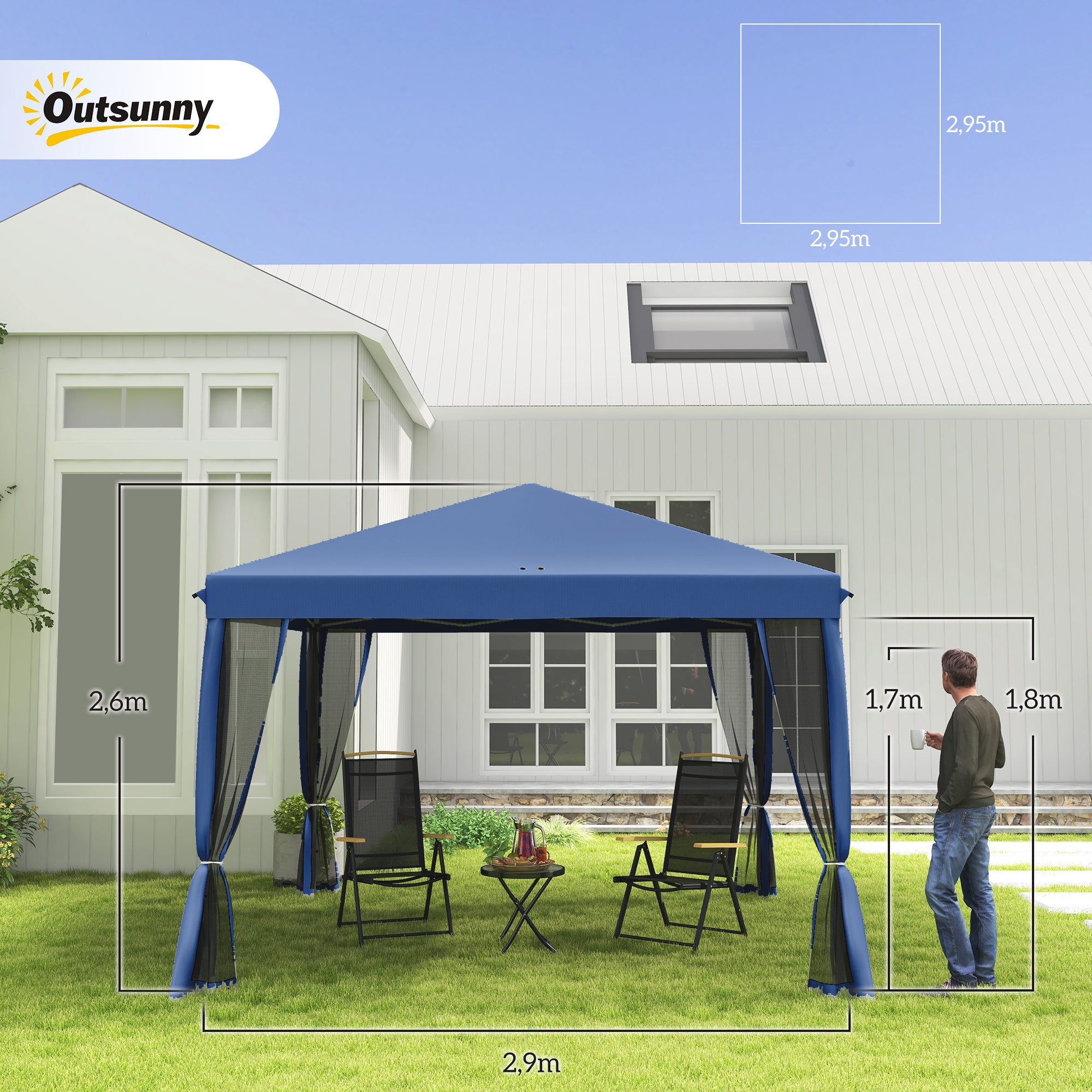 Tenda Dobrável 295x295x260 cm Azul - Proteção UV e Montagem Fácil