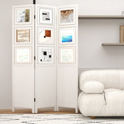 Biombo Interior 121 x 170 cm Separador de Ambientes Biombo de 3 Painéis com 9 Molduras de Fotos Giratórias para Casa e Escritório Branco