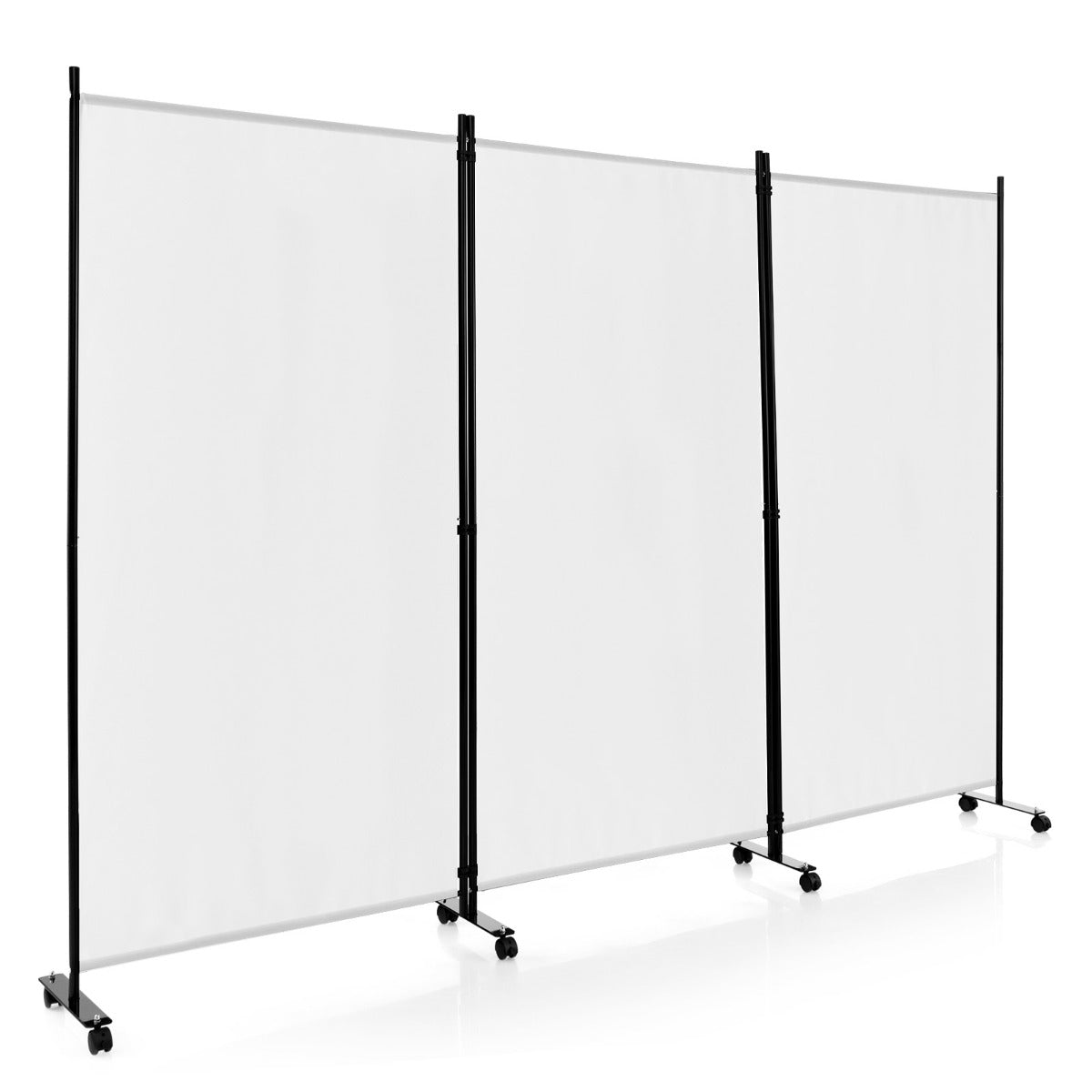 Biombo Divisório de 3 Painéis com Rodas - Ecrãs de Privacidade para Quartos Altura 180cm Divisores para Quarto Casa Escritório Branco
