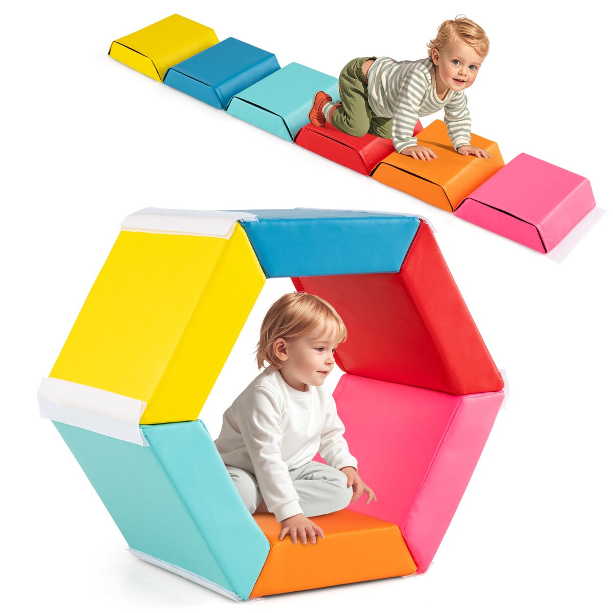 Tapete de Exercício Colorido para Crianças Piscina de Bolas Hexagonal com Capas Removíveis com Fecho Multicolorido