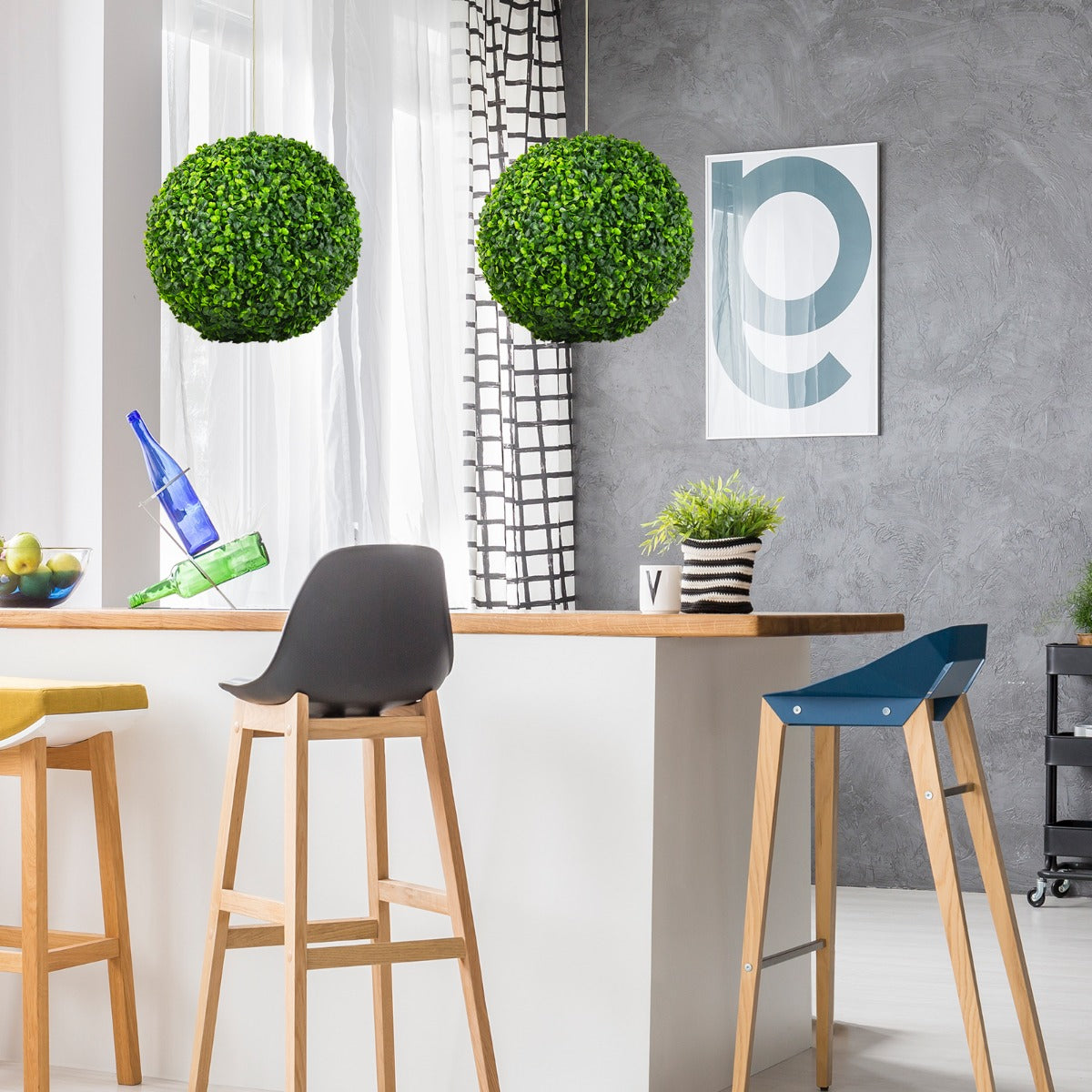 Conjunto de Bolas Topiárias de Plantas Artificiais – 40 cm – Verde – Plástico