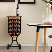 Garrafeira para 14 Garrafas de Vinho com Rodas Removíveis e Traváveis 38 x 30 x 82 cm Castanho e Preto