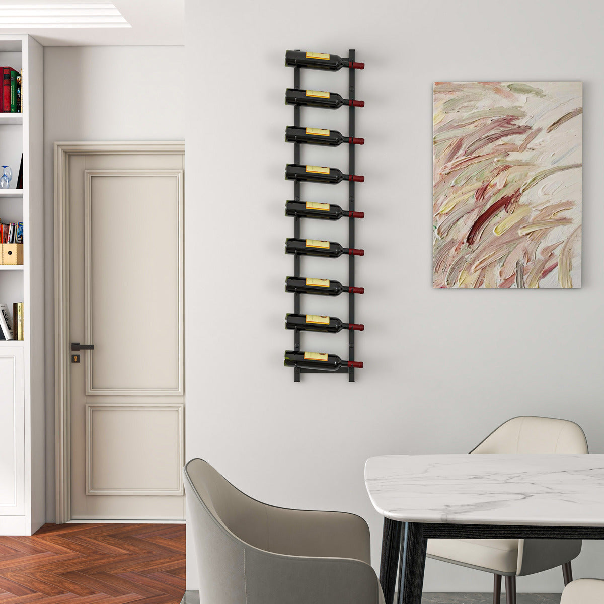 Suporte de Parede para 9 Garrafas de Vinho em Metal Inoxidável para Cozinha Sala de Jantar Bar