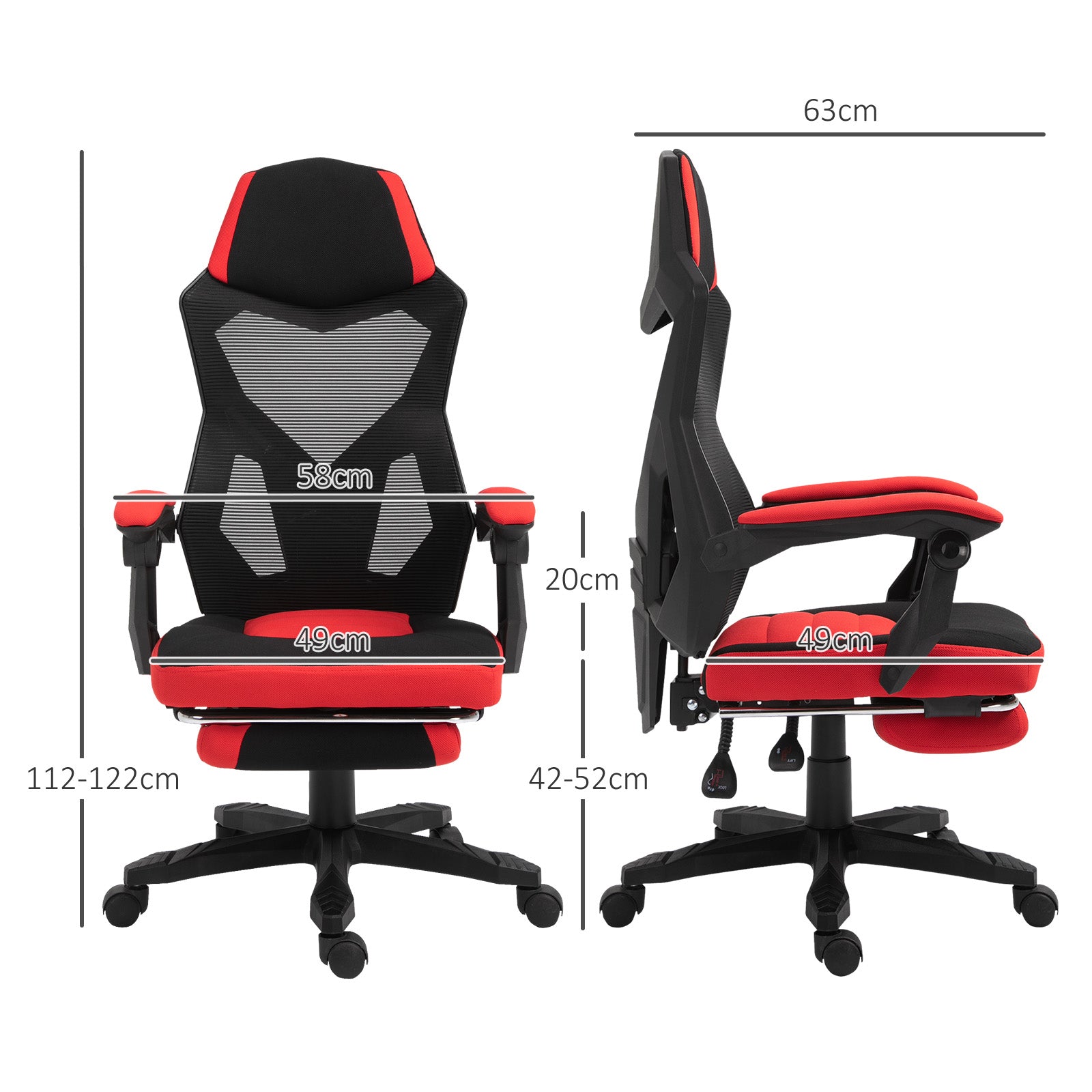 Cadeira de Escritório Ergonômica Vermelha 58x72x108-118cm
