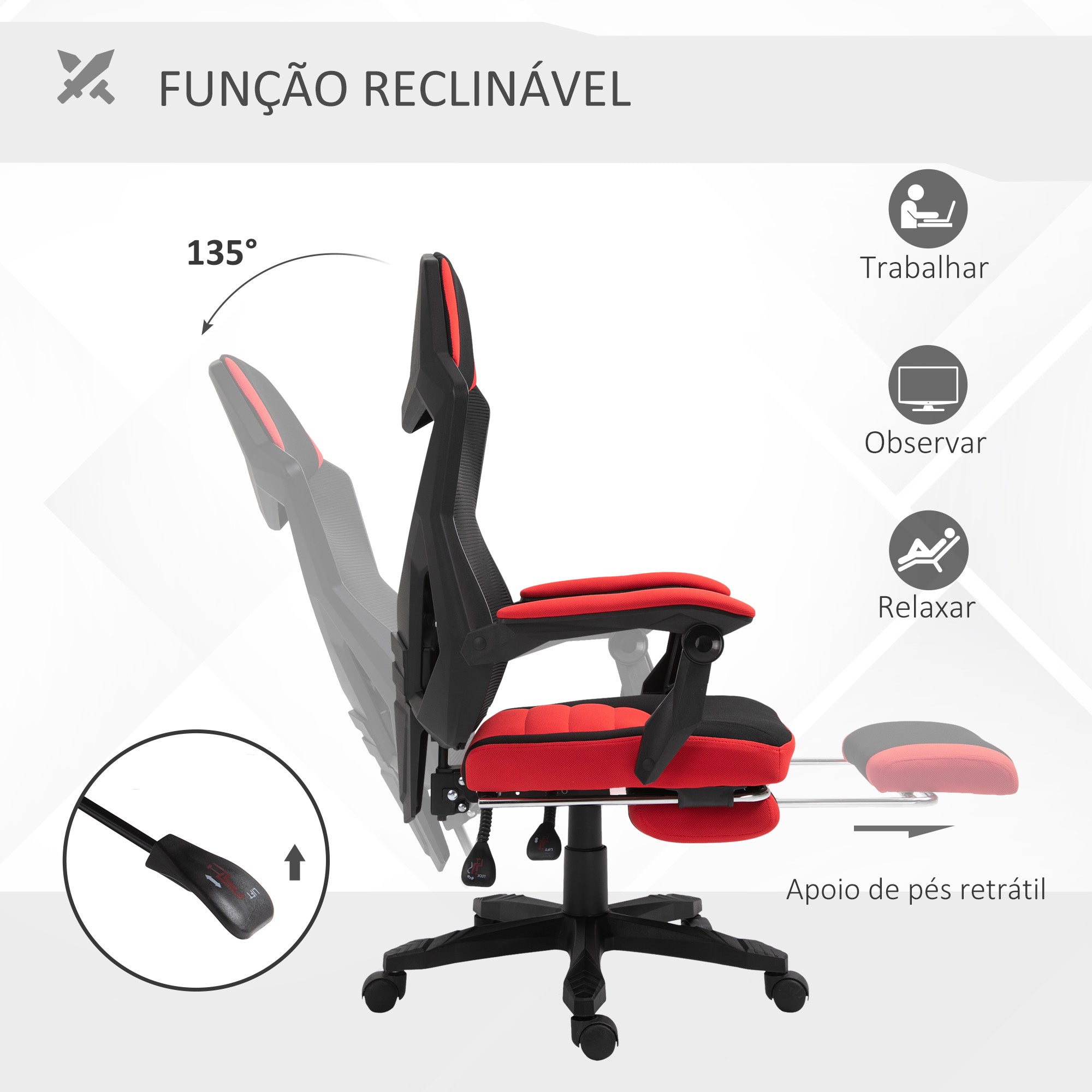 Cadeira de Escritório Ergonômica Vermelha 58x72x108-118cm