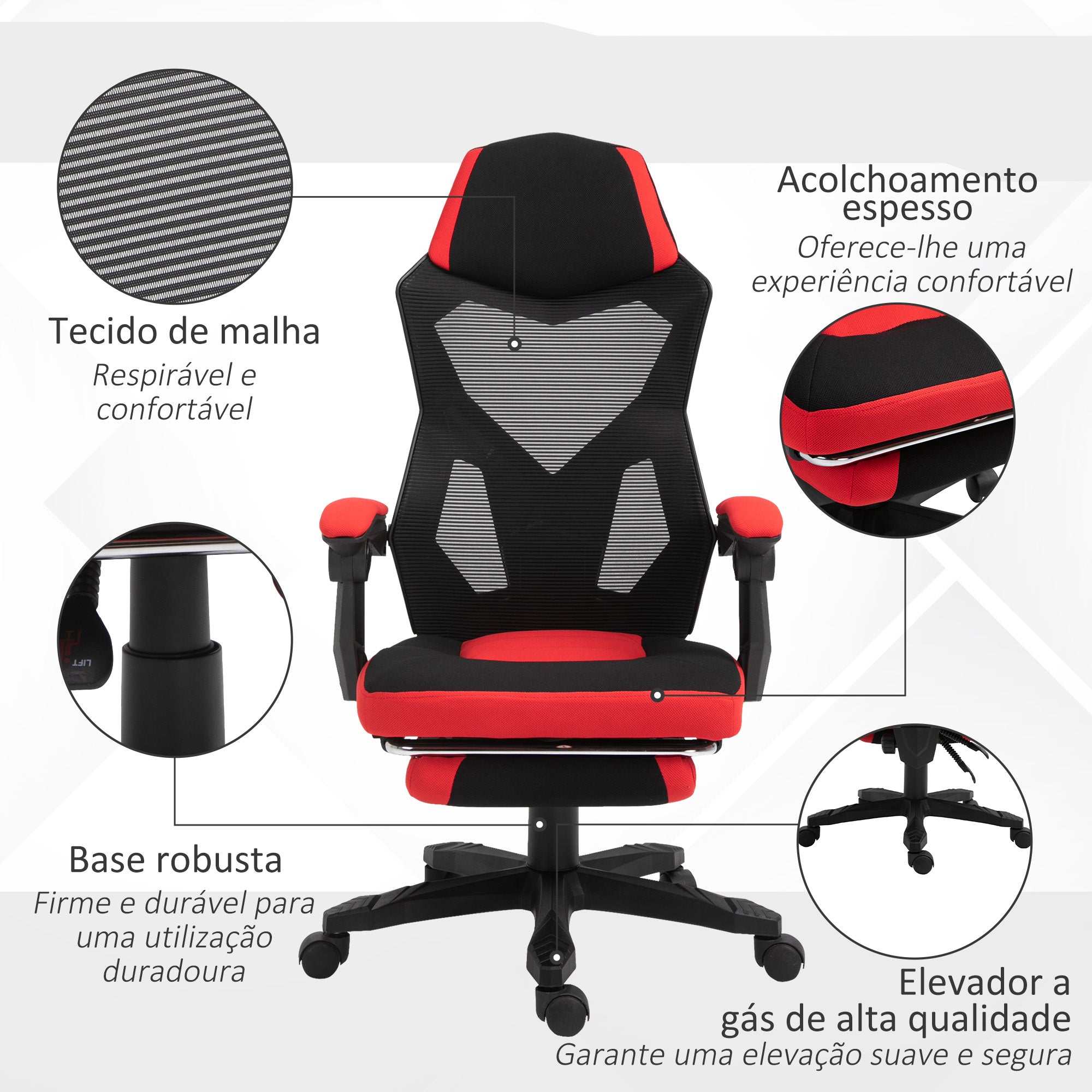 Cadeira de Escritório Ergonômica Vermelha 58x72x108-118cm