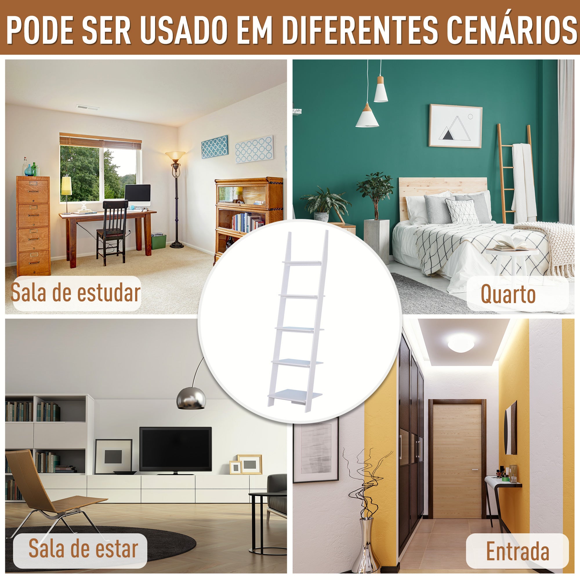 Estante em Forma de Escada com 5 Prateleiras Branco 50x40x195 cm