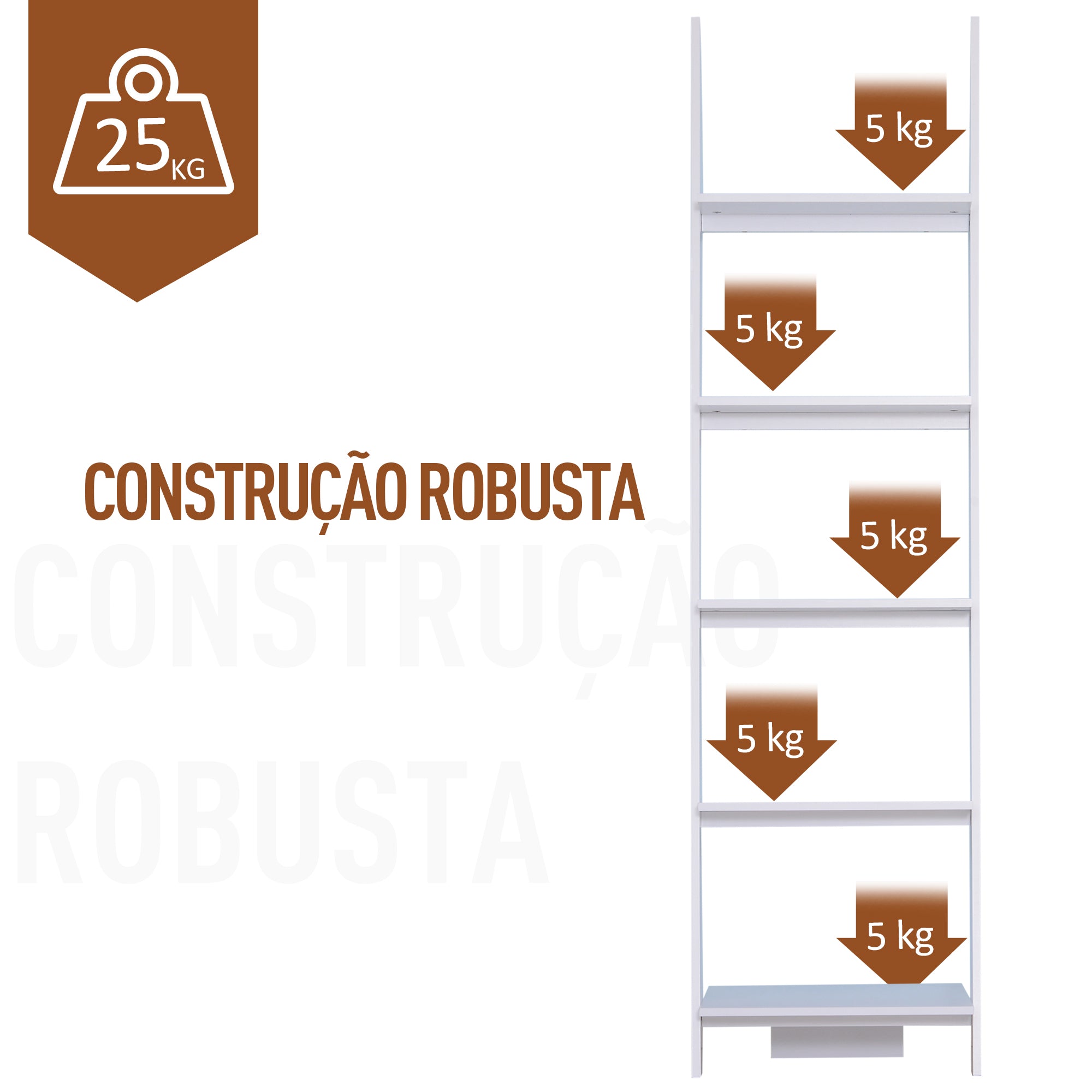 Estante em Forma de Escada com 5 Prateleiras Branco 50x40x195 cm