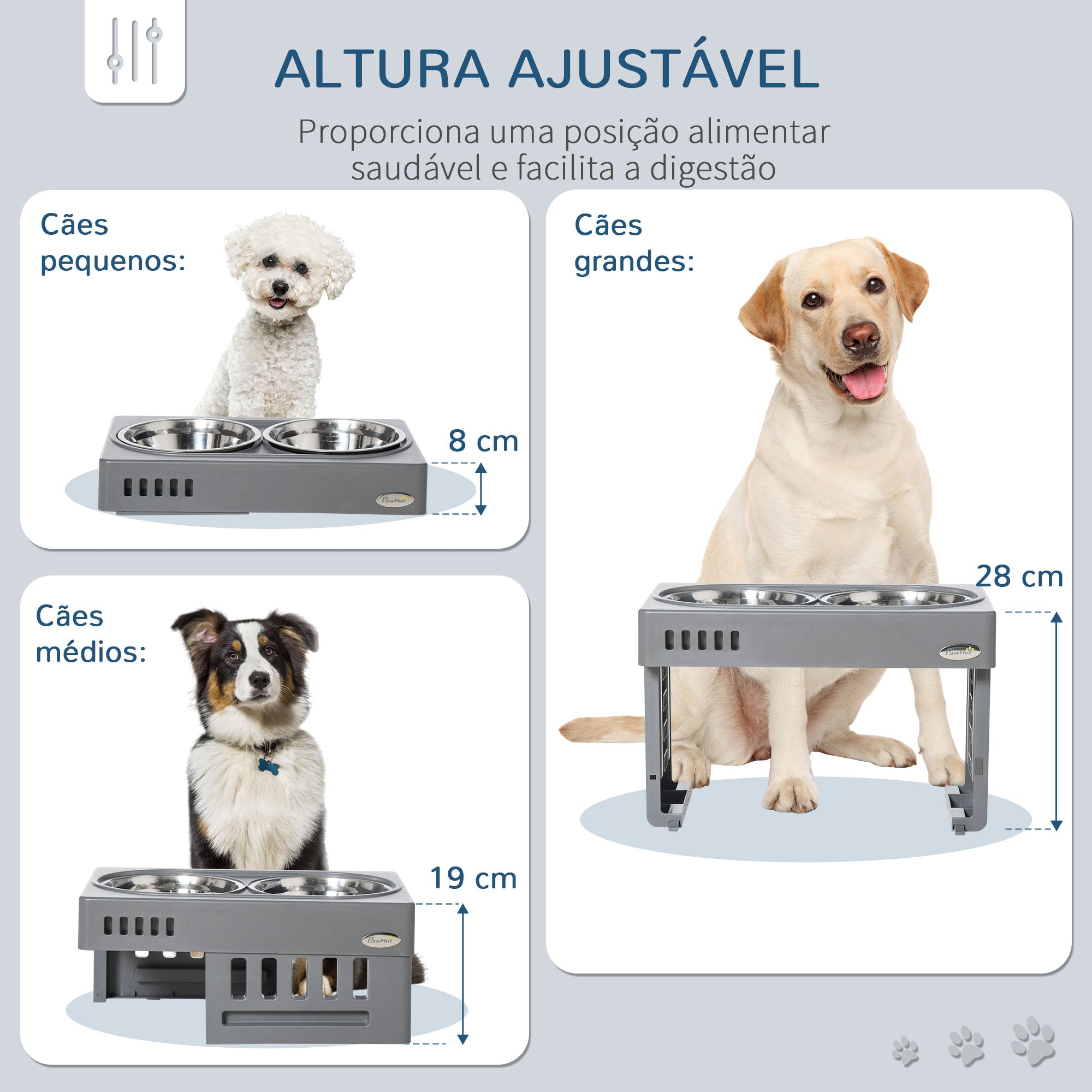 Comedouro Elevado para Cães com 2 Tigelas de Aço Inoxidável – 44x27.7x28cm – Cinzento