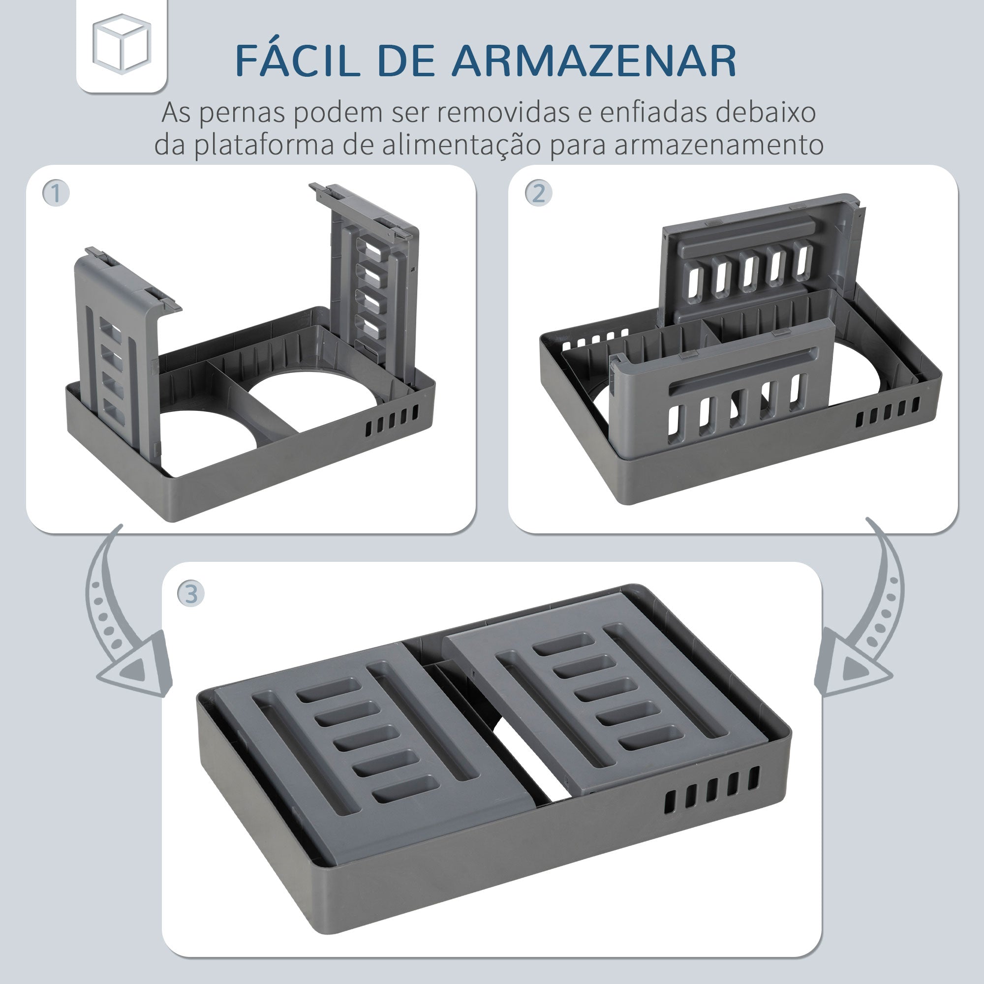 Comedouro Elevado para Cães com 2 Tigelas de Aço Inoxidável – 44x27.7x28cm – Cinzento