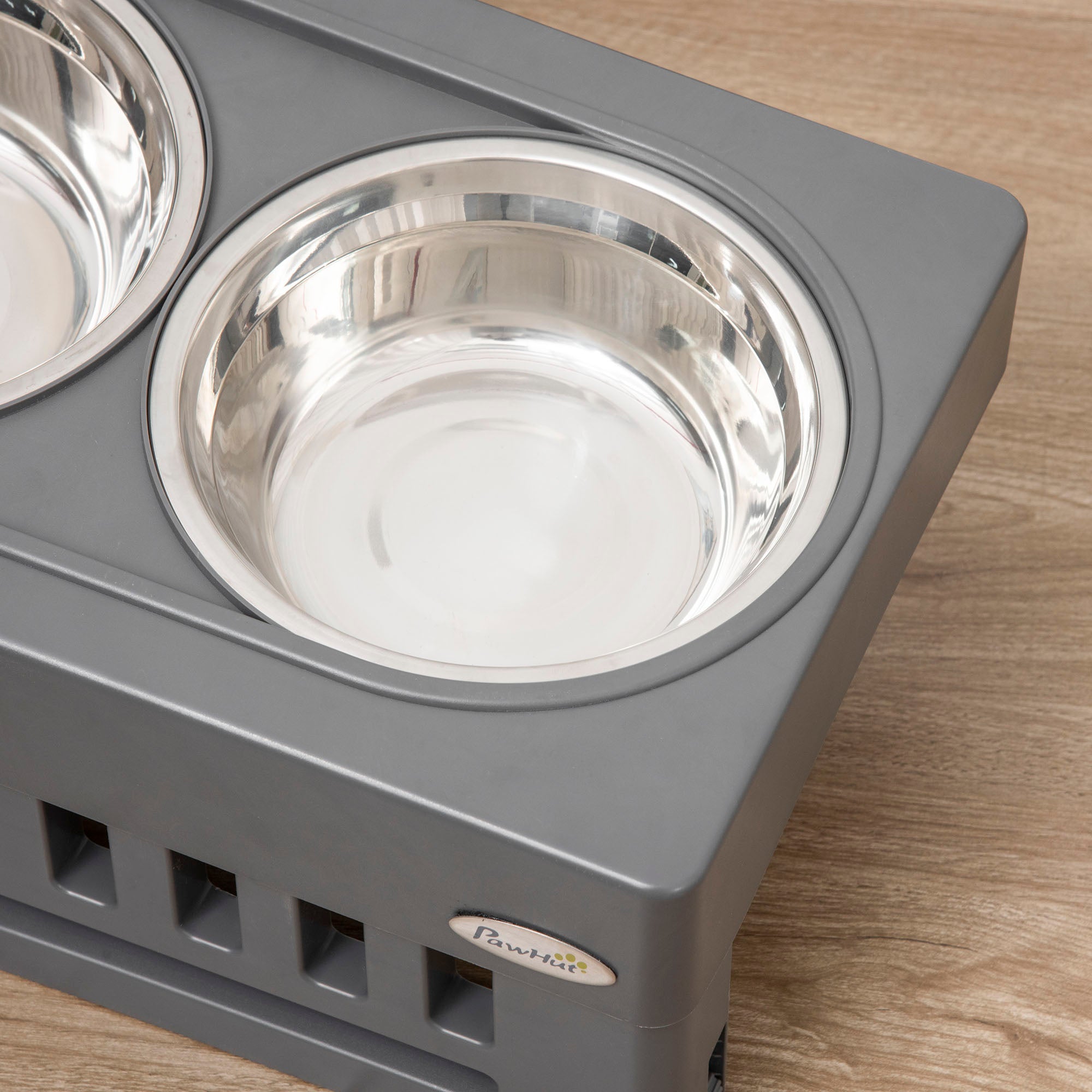 Comedouro Elevado para Cães com 2 Tigelas de Aço Inoxidável – 44x27.7x28cm – Cinzento