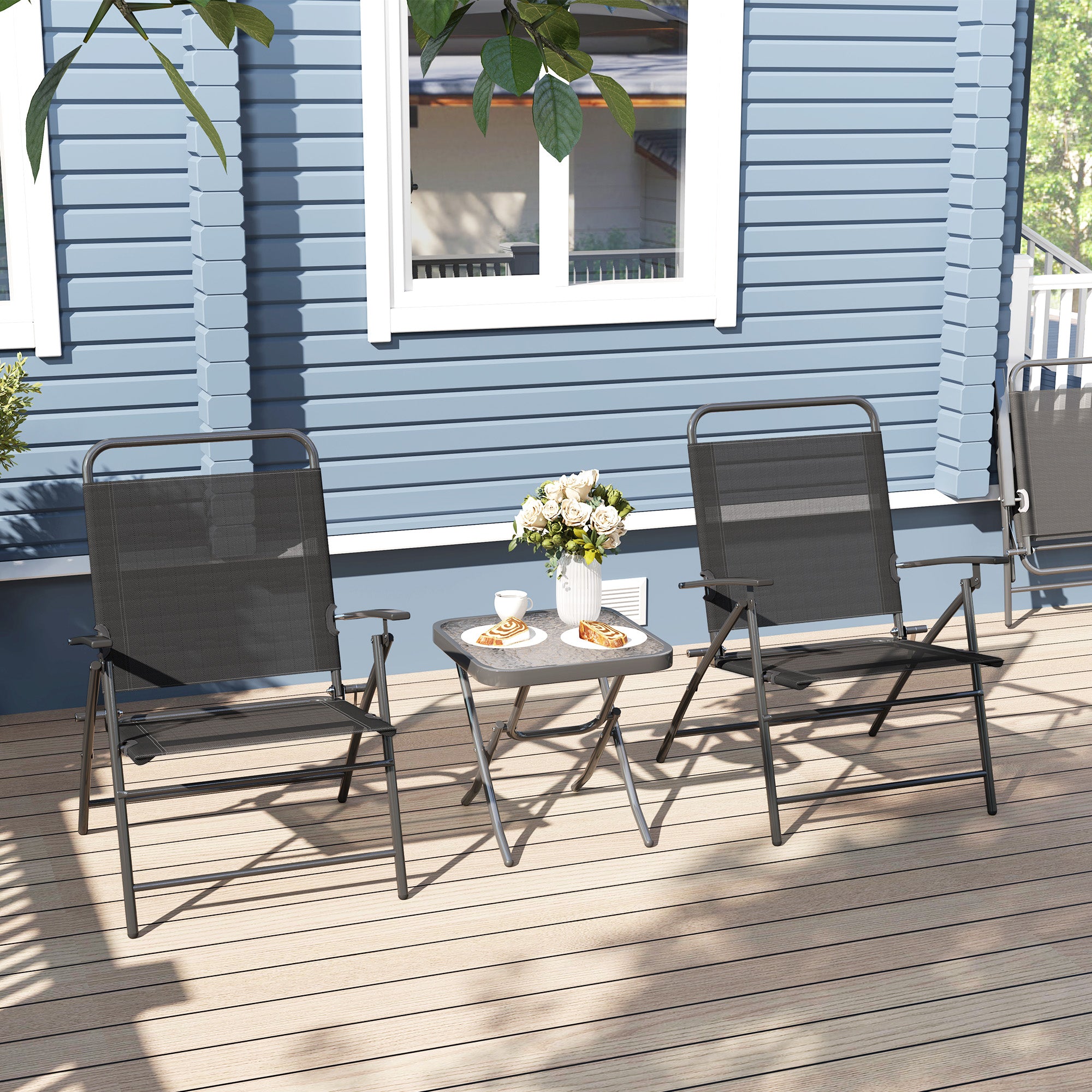 Conjunto de Mesa e Cadeiras de Jardim – 64x70x87 cm – Preto – Aço