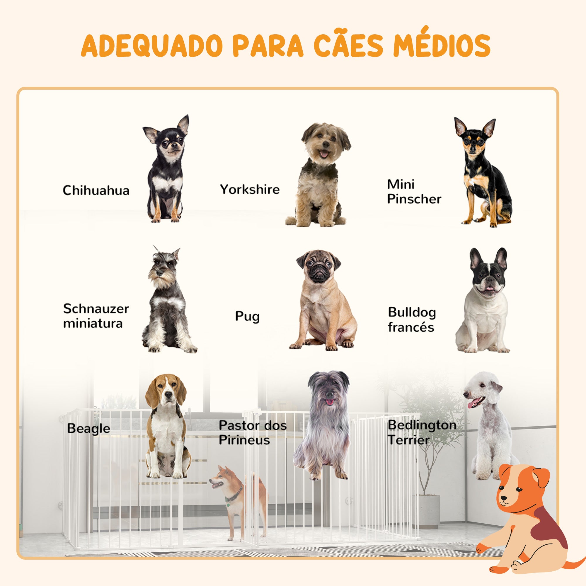 Parque para Animais de Estimação – 154x154x90 cm – Branco – Aço e plástico PA6