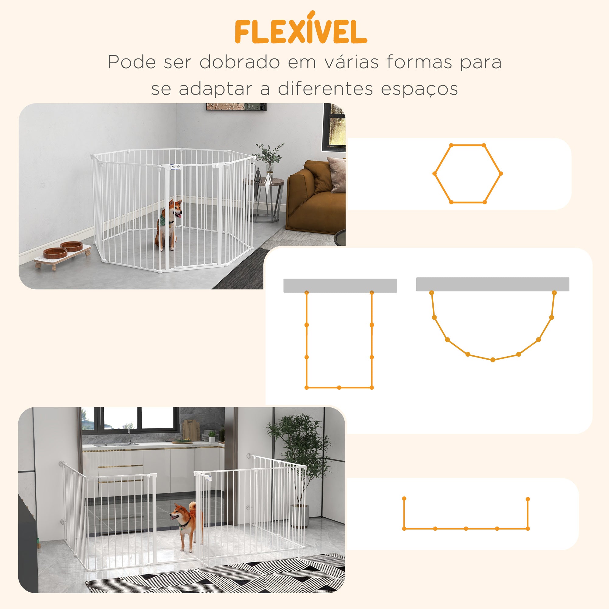 Parque para Animais de Estimação – 154x154x90 cm – Branco – Aço e plástico PA6