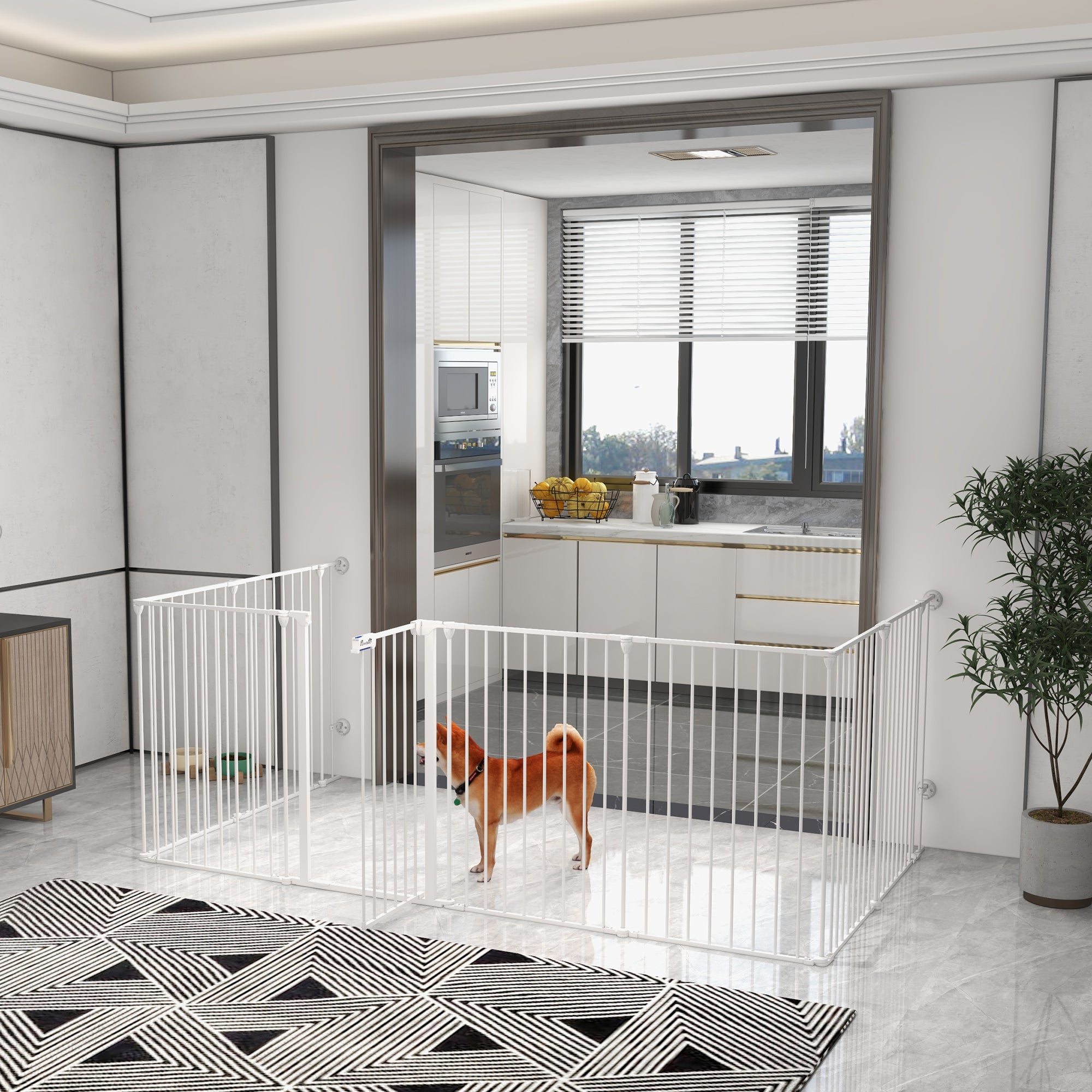 Parque para Animais de Estimação – 154x154x90 cm – Branco – Aço e plástico PA6